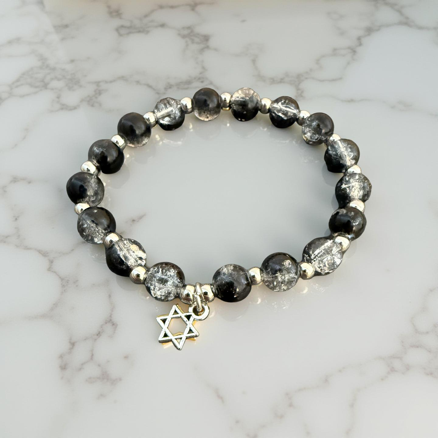 Jewish Beaded Bracelet – Star of David Bat Mitzvah Gift, Stretch Lava Stone Jewelry for Teens & Tweens