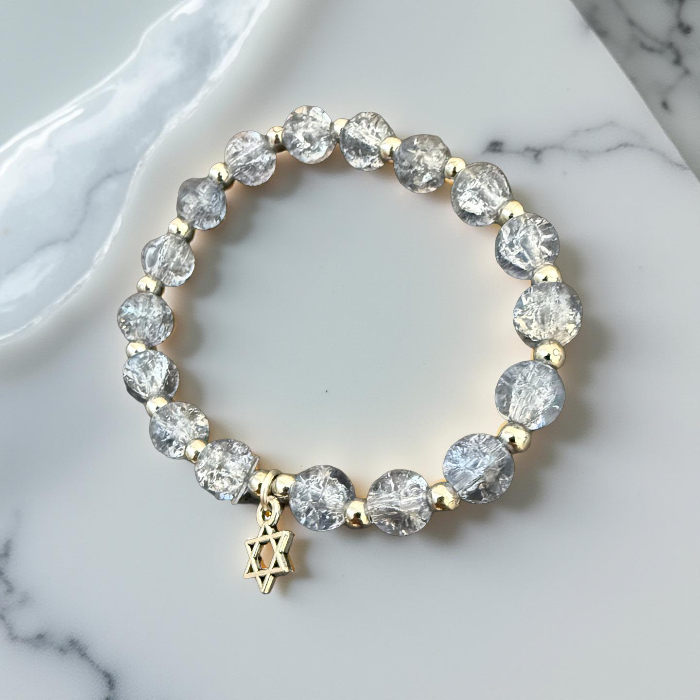 Jewish Beaded Bracelet – Star of David Bat Mitzvah Gift, Stretch Lava Stone Jewelry for Teens & Tweens