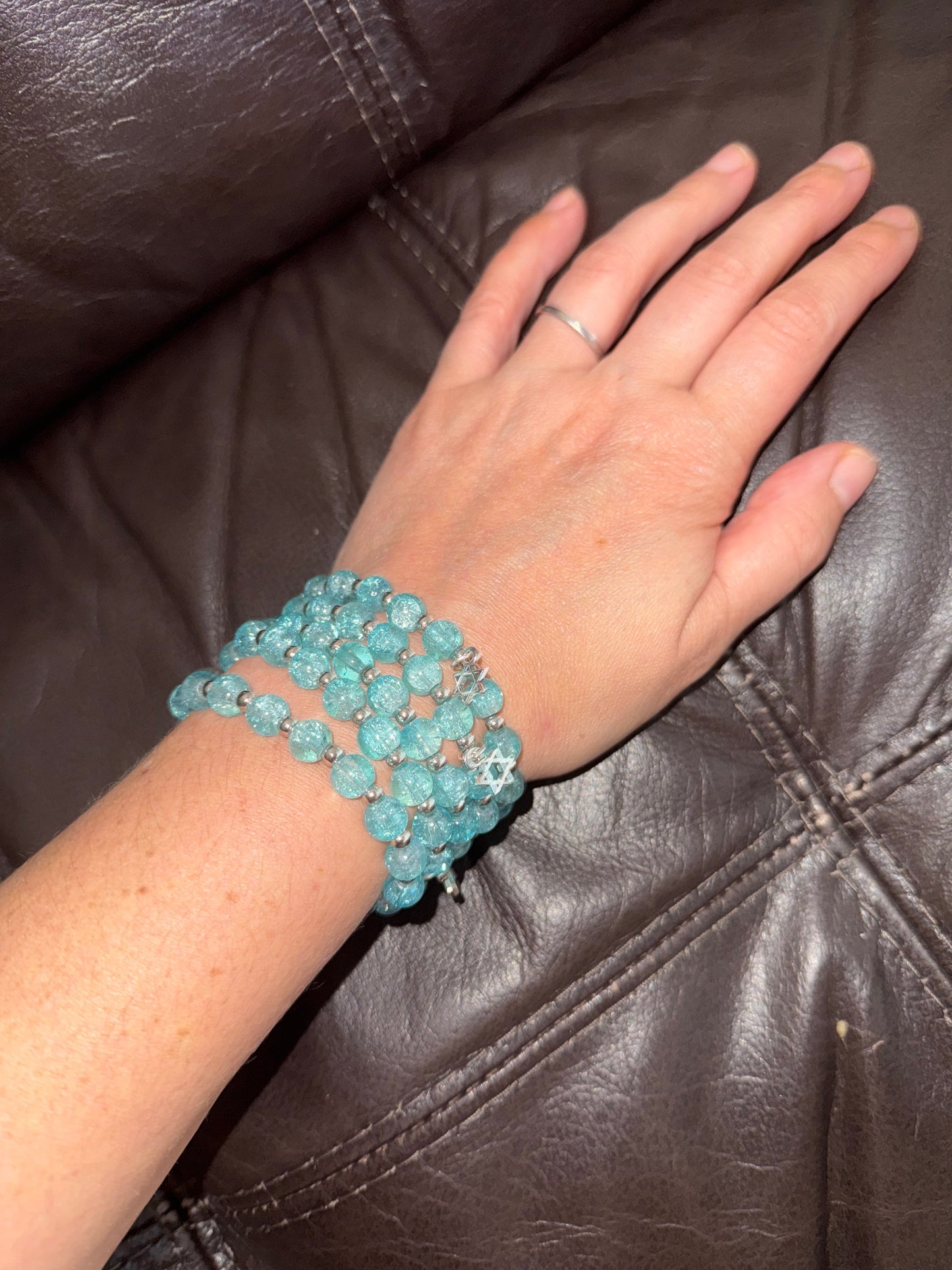 Jewish Beaded Bracelet – Star of David Bat Mitzvah Gift, Stretch Lava Stone Jewelry for Teens & Tweens