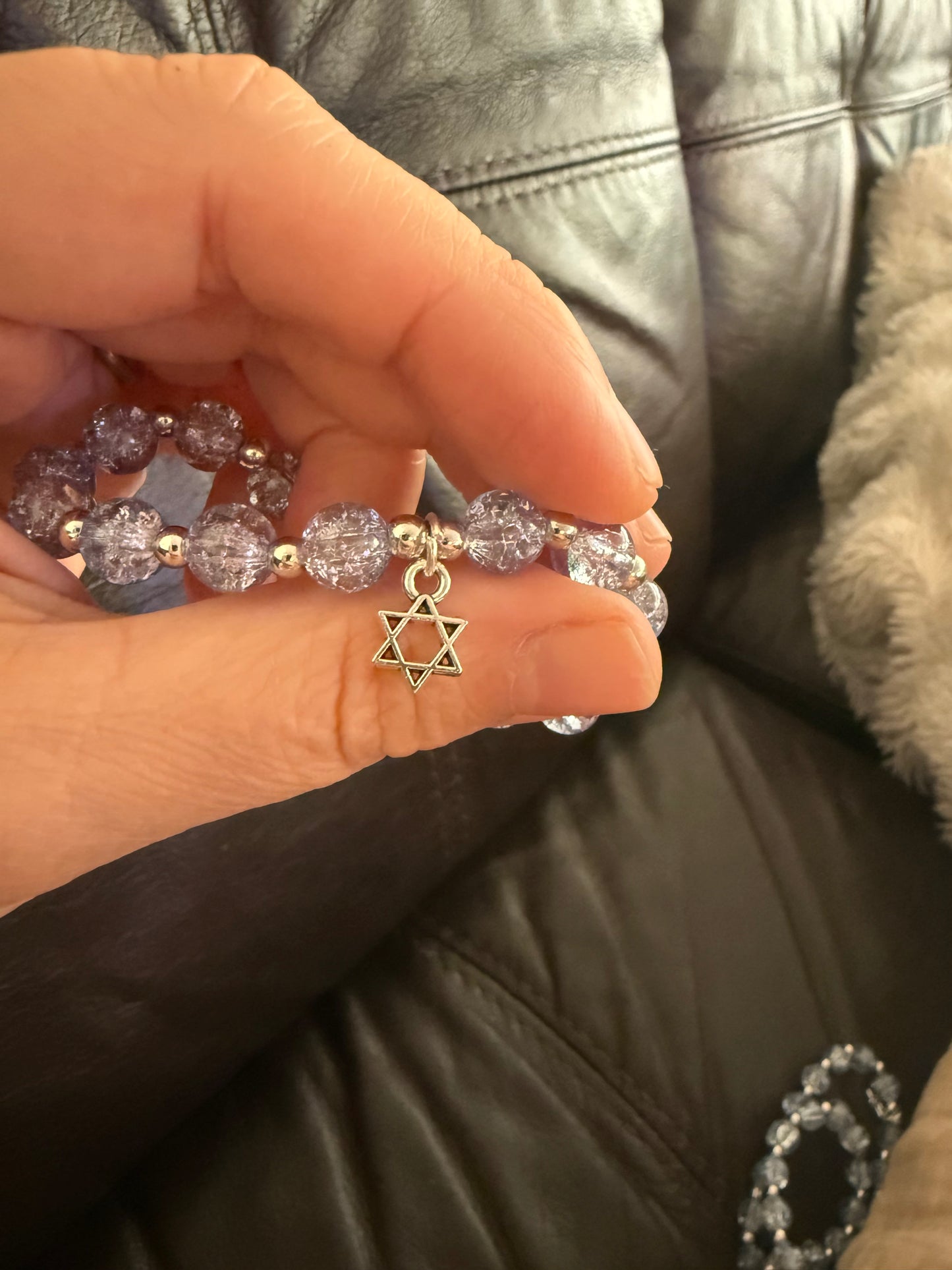 Jewish Beaded Bracelet – Star of David Bat Mitzvah Gift, Stretch Lava Stone Jewelry for Teens & Tweens