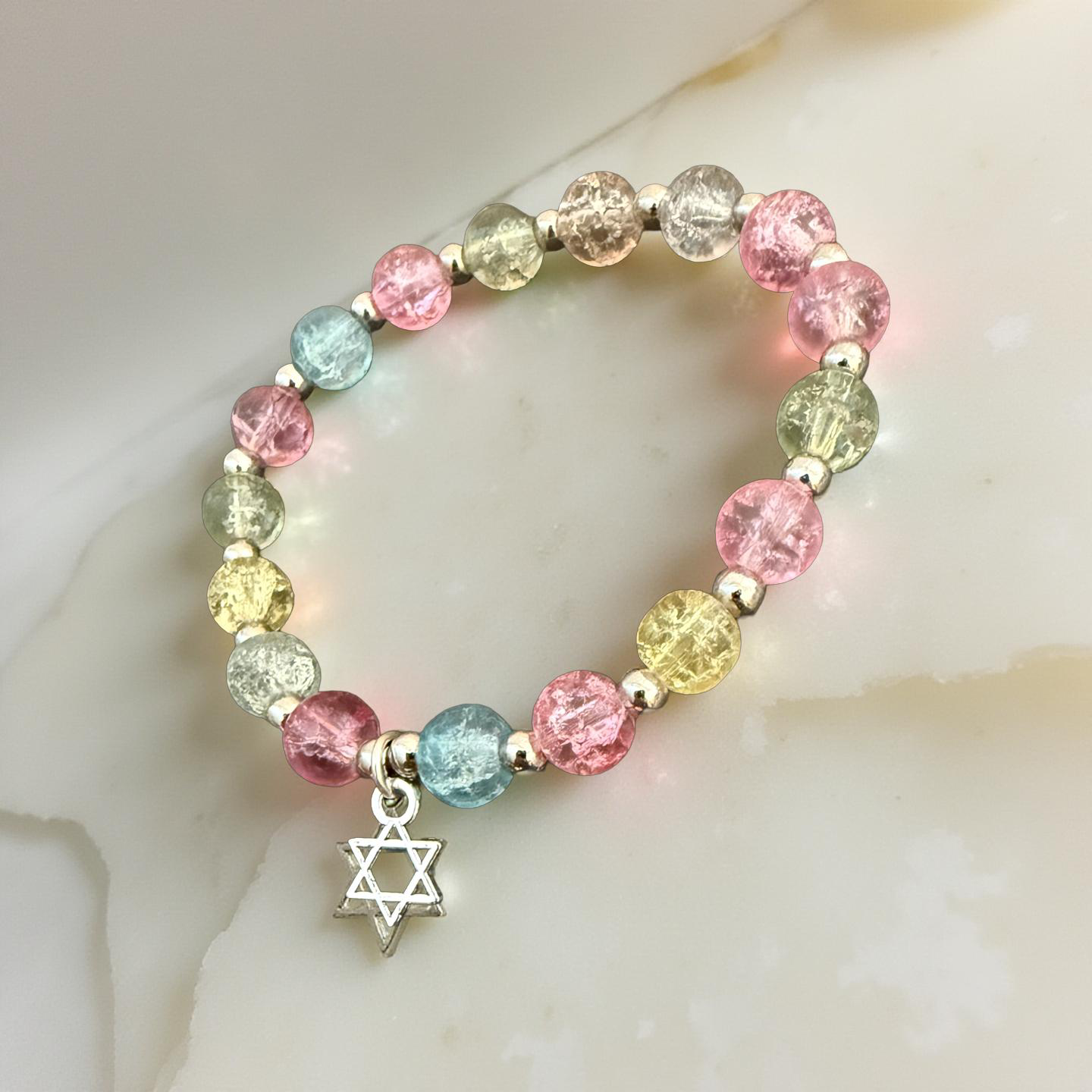 Jewish Beaded Bracelet – Star of David Bat Mitzvah Gift, Stretch Lava Stone Jewelry for Teens & Tweens