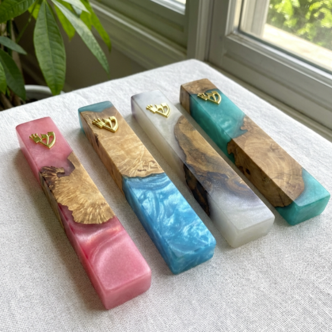 Handmade Olive Wood & Resin Mezuzah Case