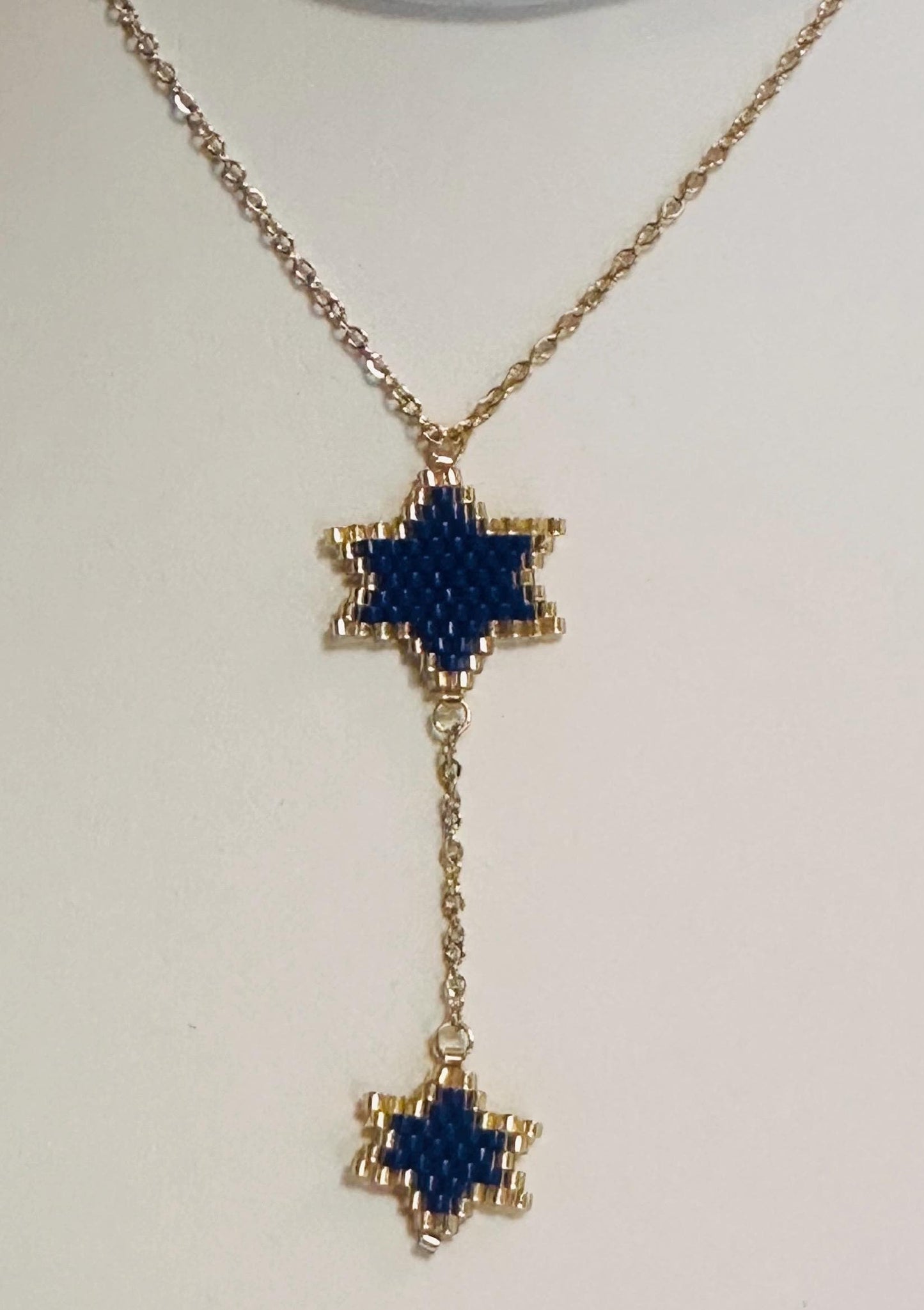 Jewish Bat Mitzvah gift necklace with double star design in vibrant colors