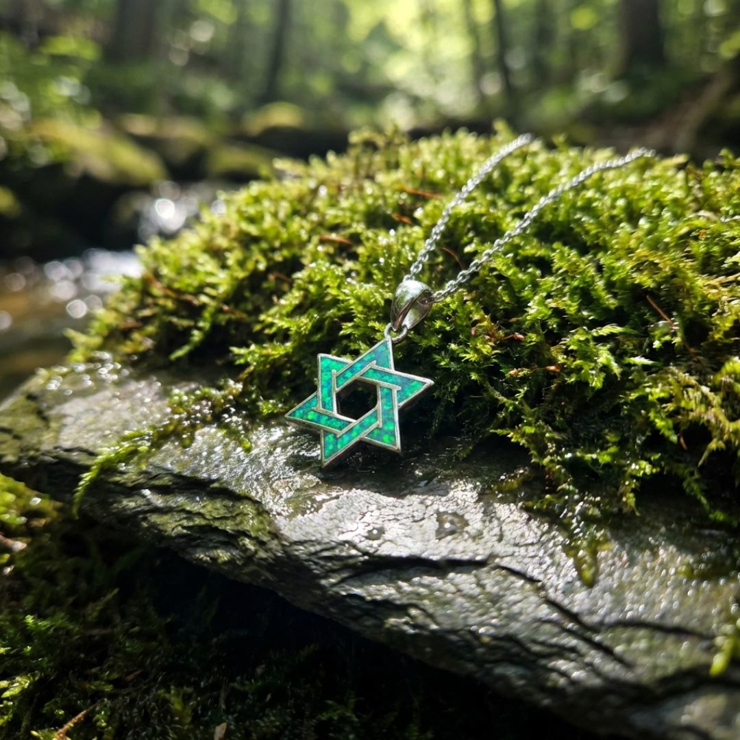 Green Enamel Star of David Necklace