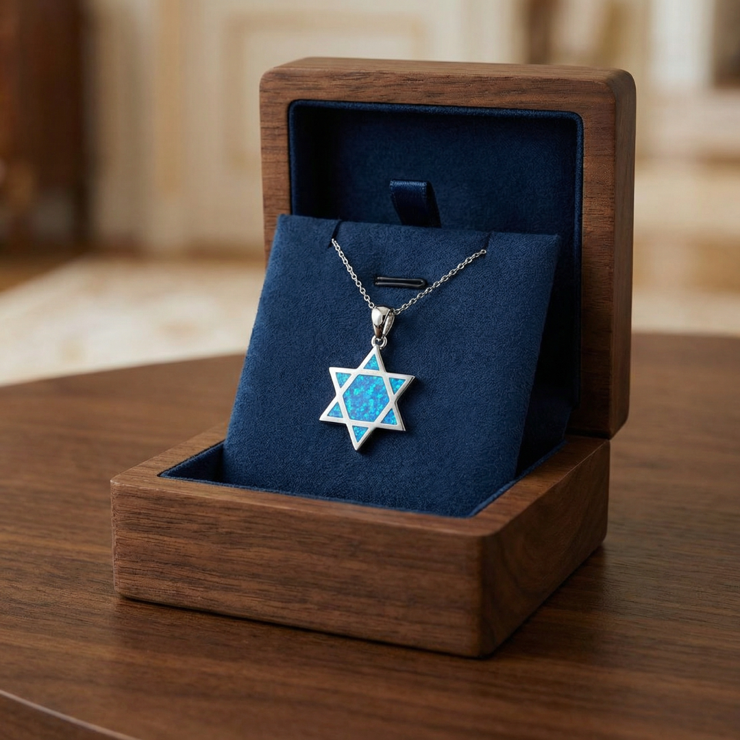 Blue Opal Star of David Necklace