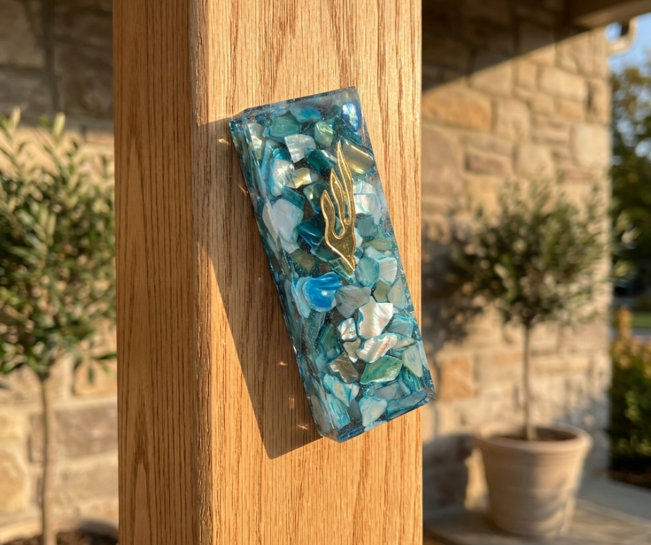 One of a Kind Resin Mezuzah Case – Ocean Blue Shell Design