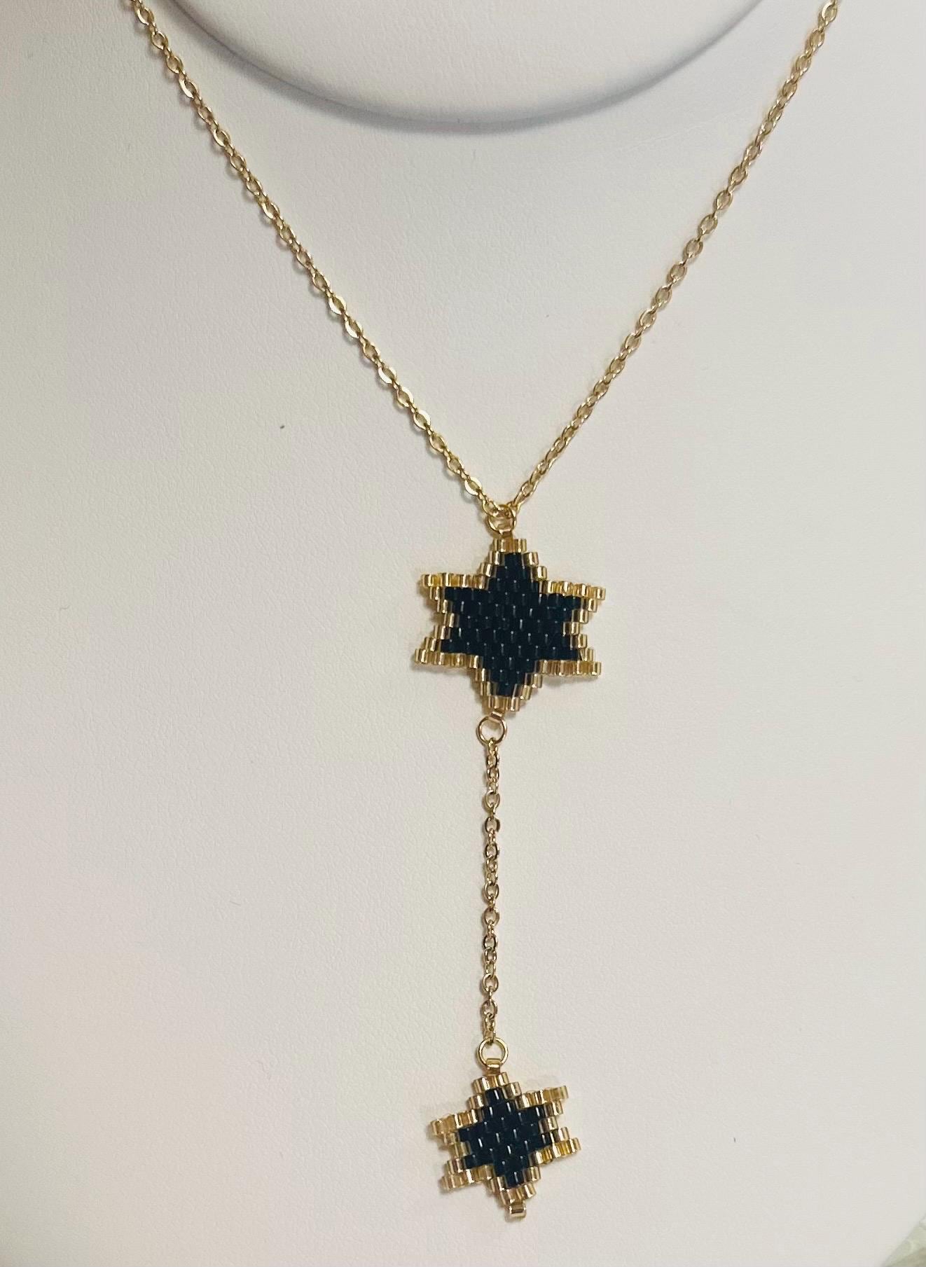 Double Star of David necklace shown in multiple color options for Jewish teens and women