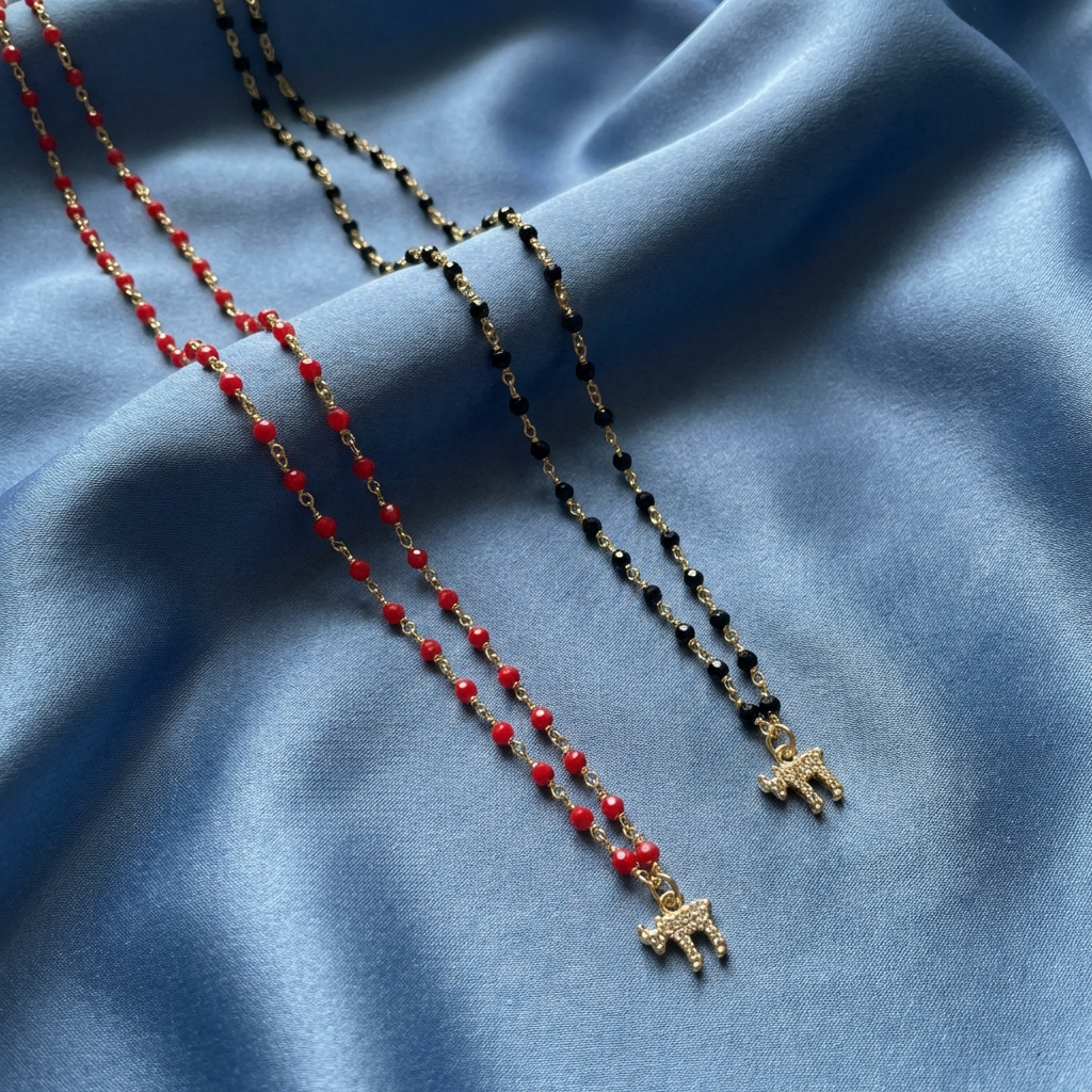 Beaded Chai Necklace – Sterling Silver | Black or Red