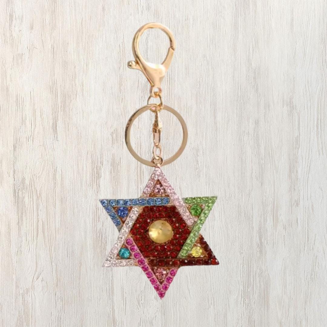 Colorful Star of David key chain, Judaica Gift in Gray, Pink, or Mixed Colorsships within 24 hours