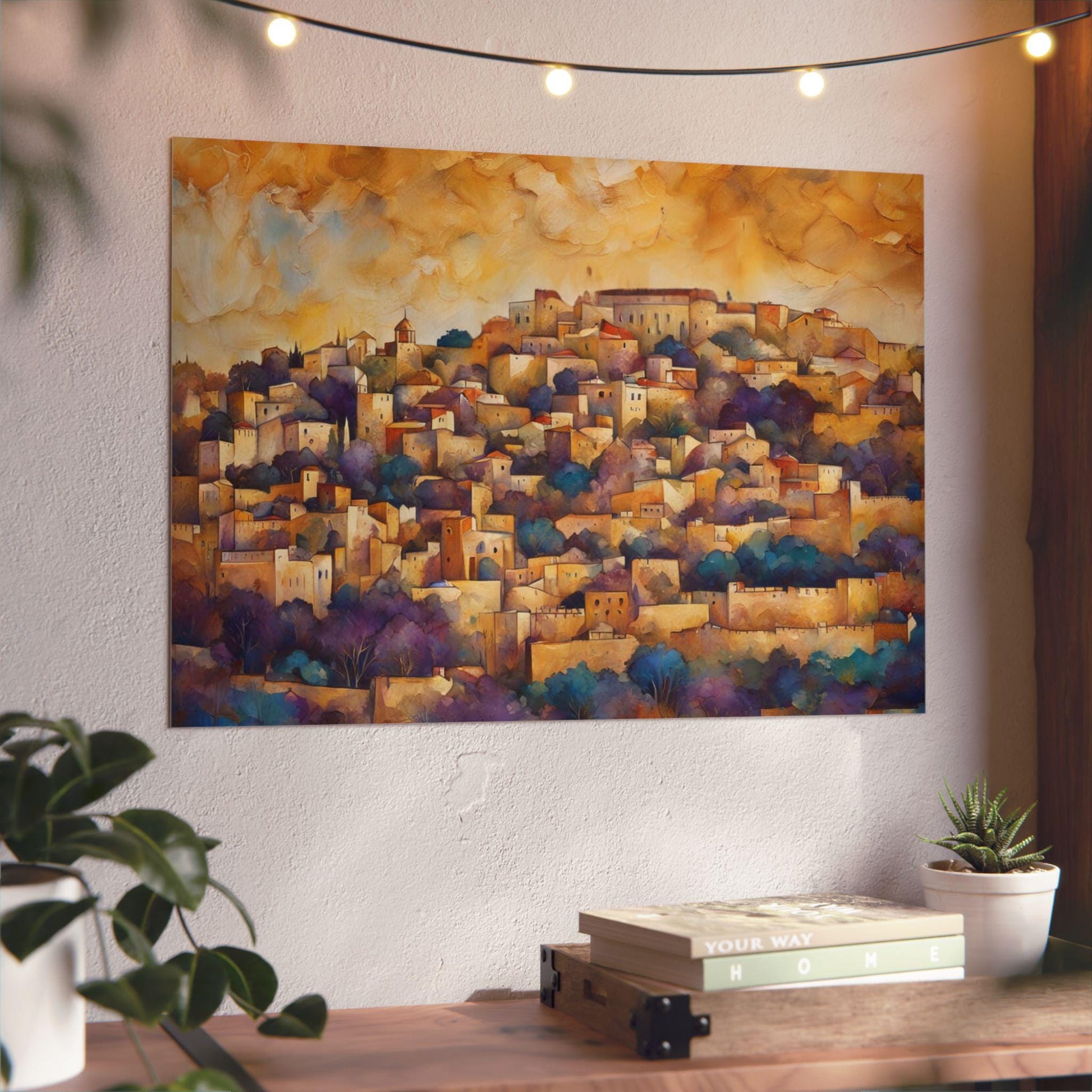 Jerusalem Hills Watercolor Art – Jewish Landscape Judaica Print