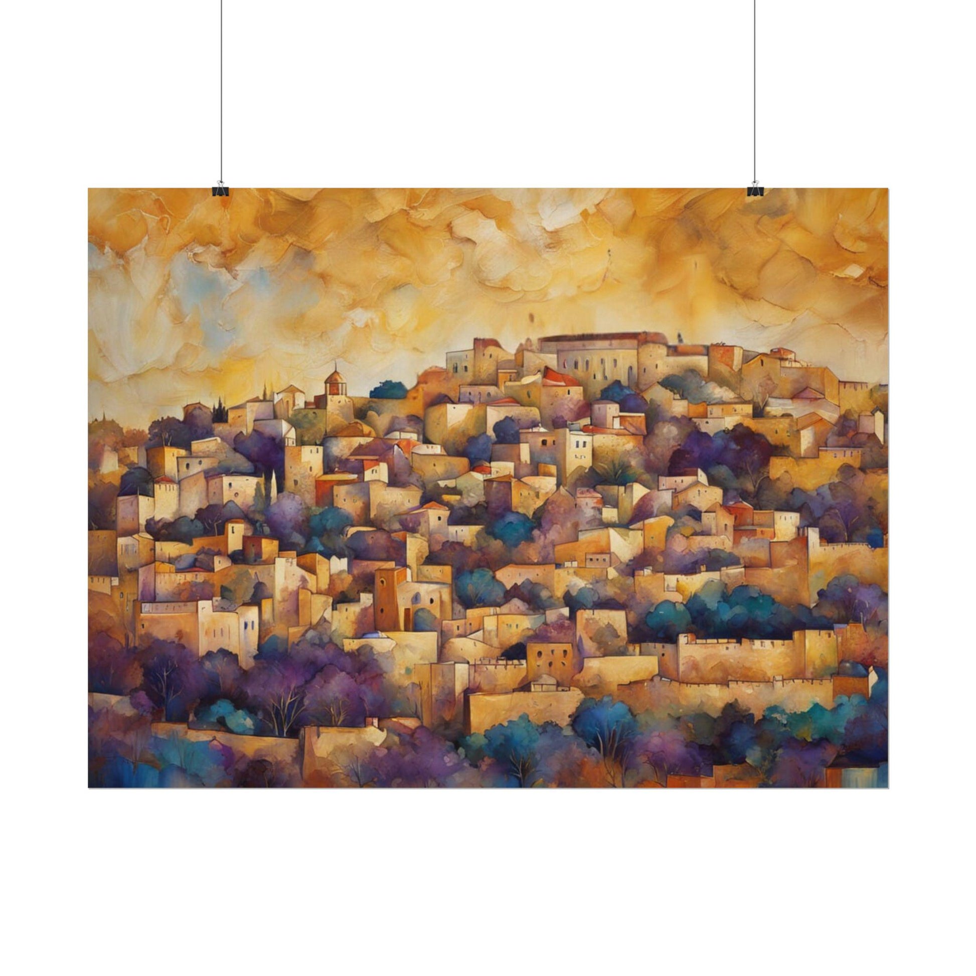 Jerusalem Hills Watercolor Art – Jewish Landscape Judaica Print