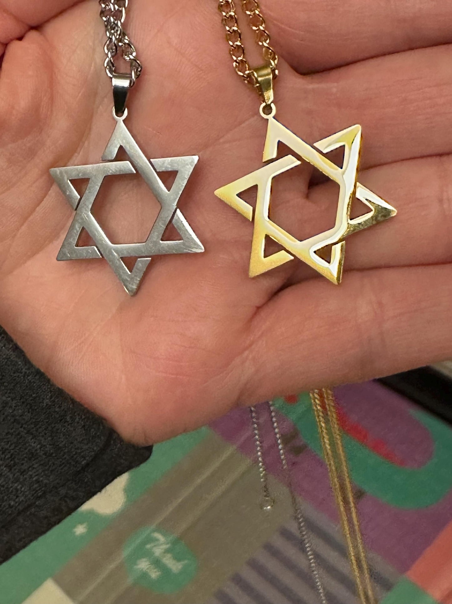 Mens Radiant Gold Star of David Necklace