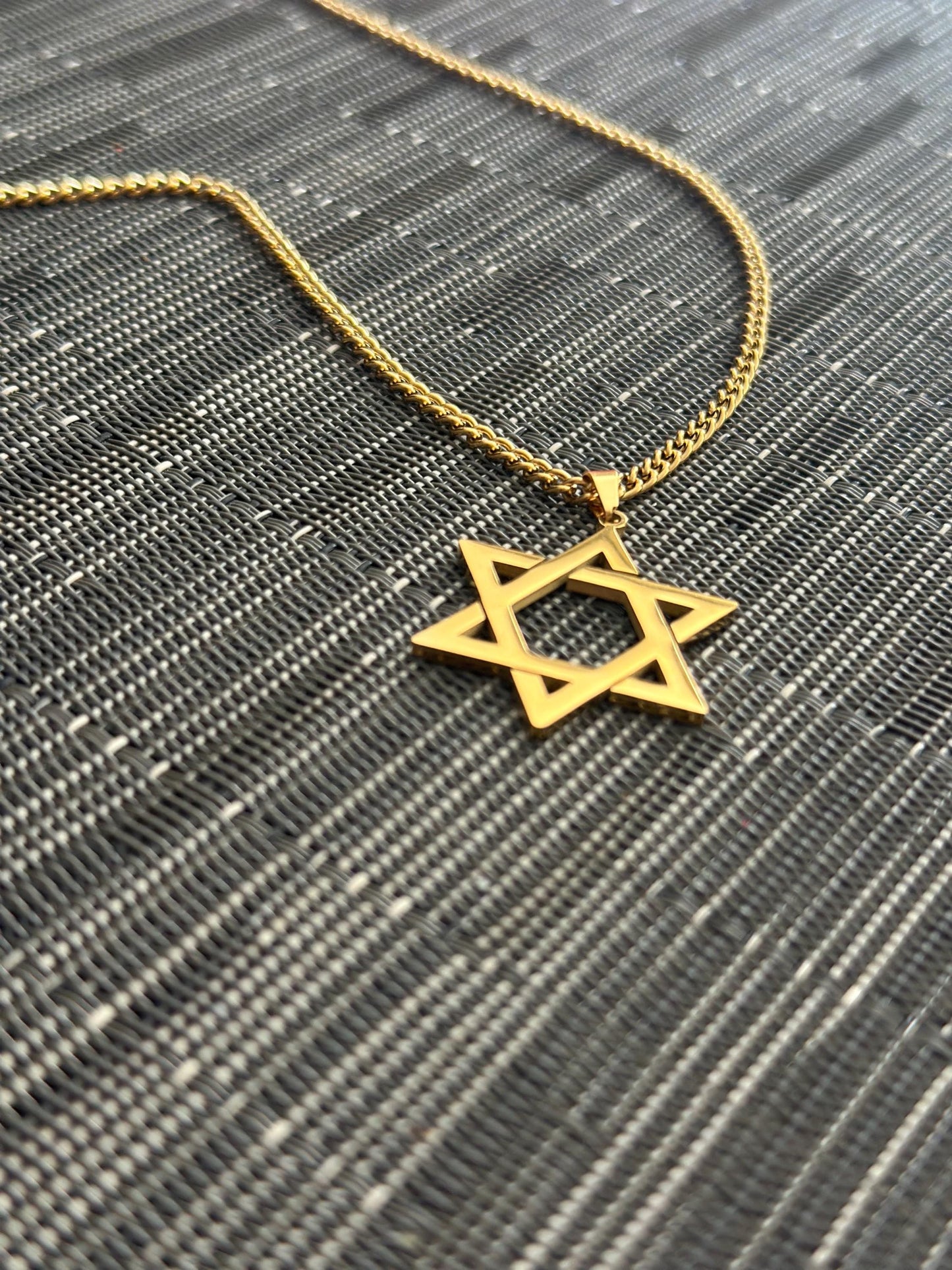 Mens Radiant Gold Star of David Necklace