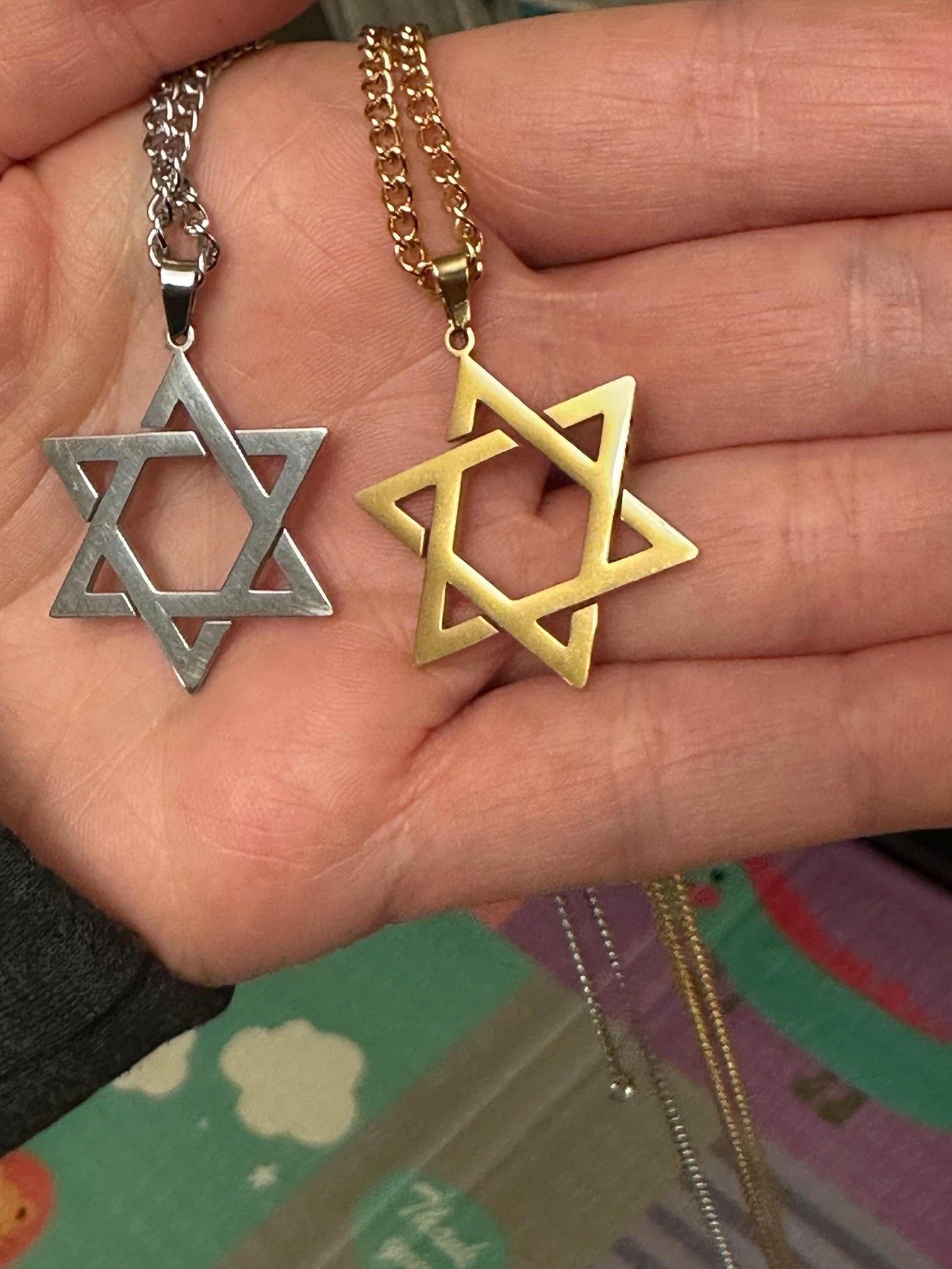 Mens Radiant Gold Star of David Necklace