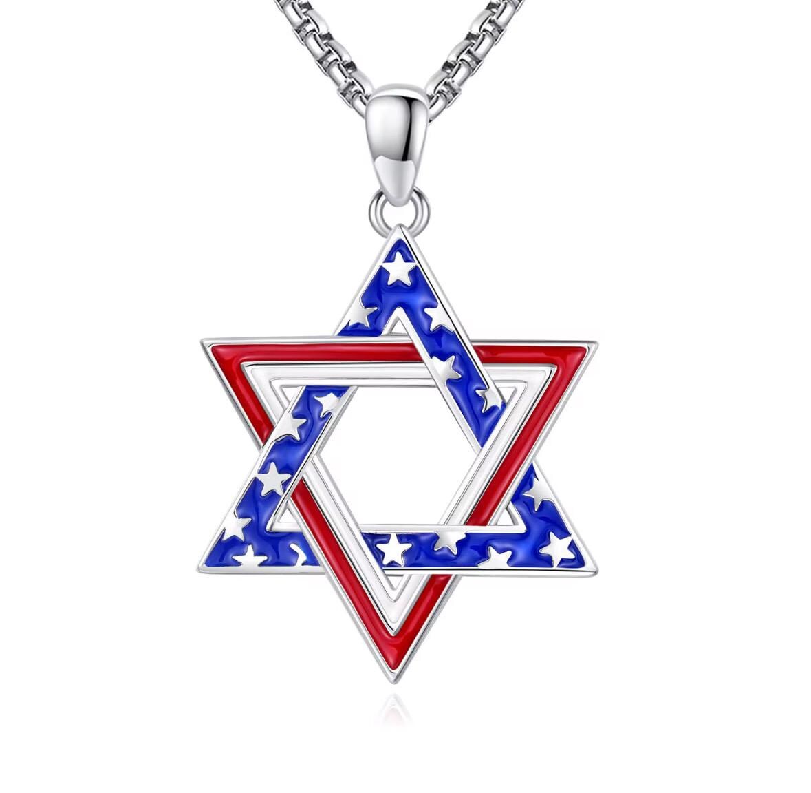 Star of David Necklace – Opal American Flag Judaica Jewelry in Sterling Silver