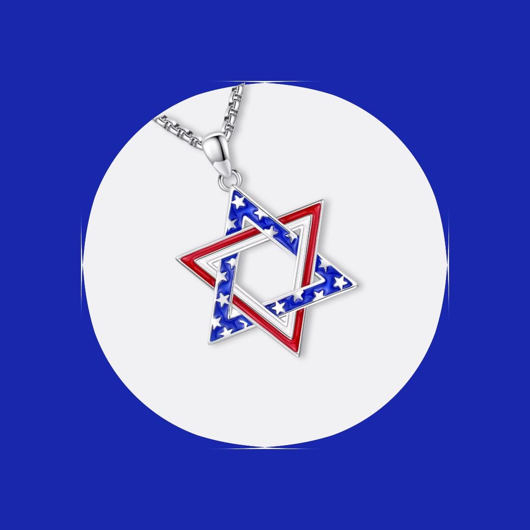 Star of David Necklace – Opal American Flag Judaica Jewelry in Sterling Silver