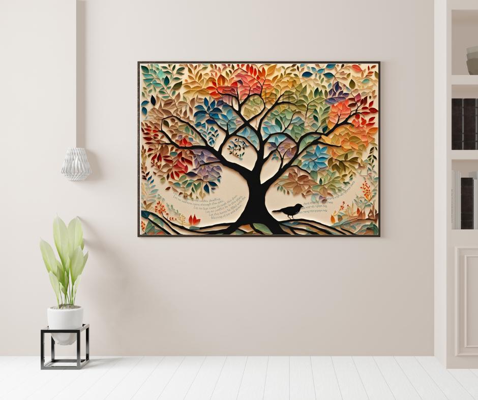 Hebrew Home Blessing Art – Tree of Life Birkat HaBayit, Jewish Wedding Present