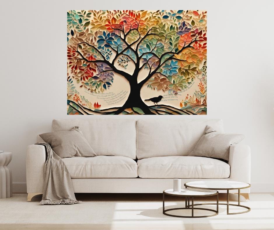 Hebrew Home Blessing Art – Tree of Life Birkat HaBayit, Jewish Wedding Present