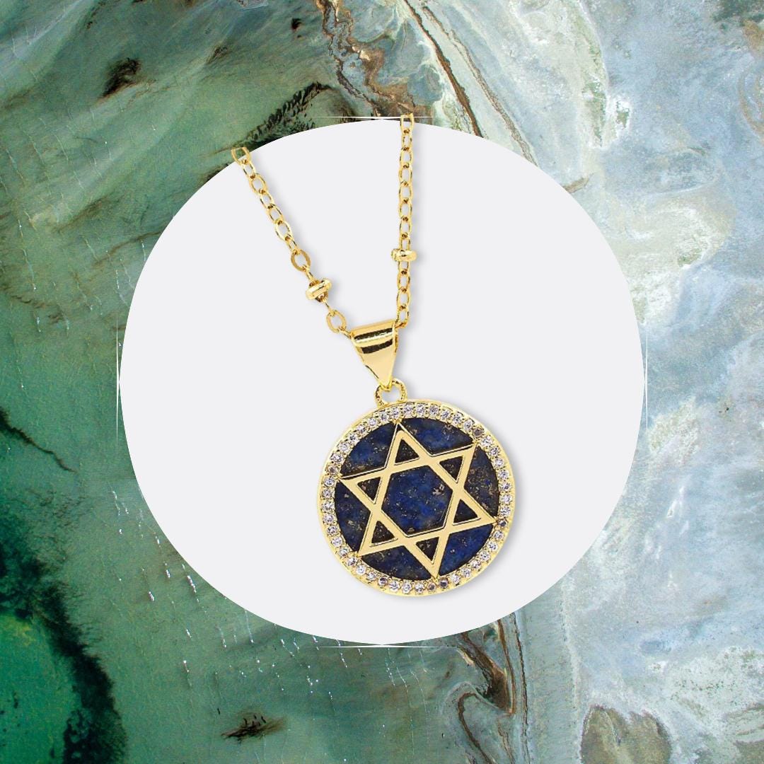 Star of David Necklace- Jewish star of David, Bat Mitzvah gift- pendant with gold star
