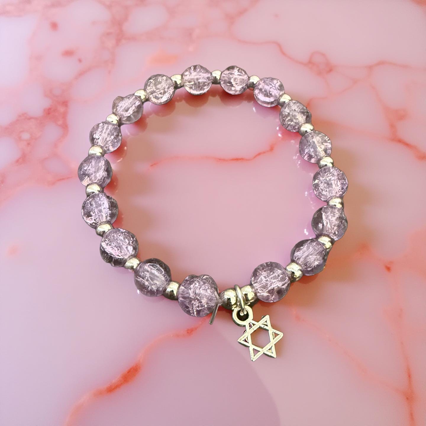 Jewish Beaded Bracelet with Star of David – Bat Mitzvah Gift, Stackable Lava Stone Stretch Bracelet