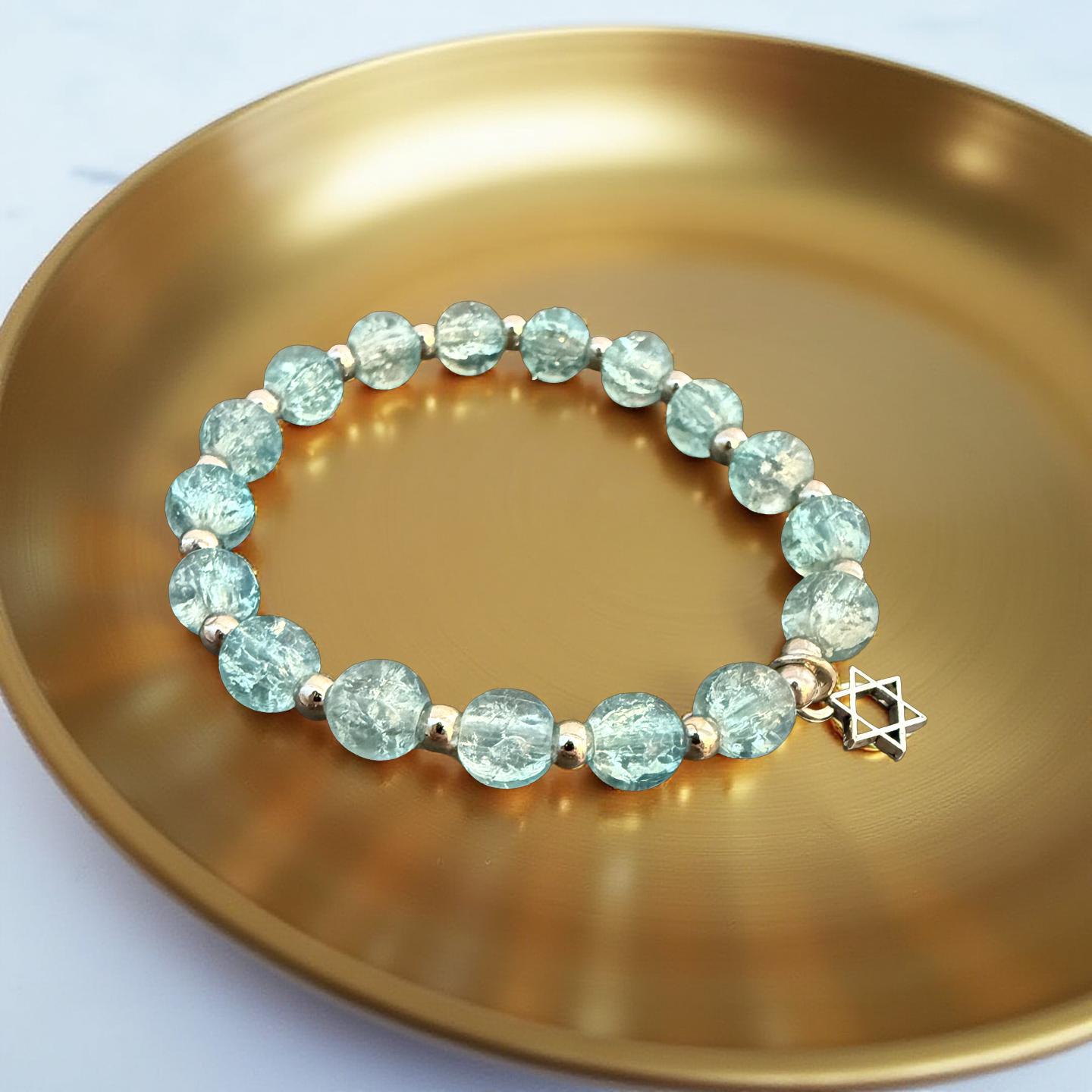 Jewish Beaded Bracelet with Star of David – Bat Mitzvah Gift, Stackable Lava Stone Stretch Bracelet