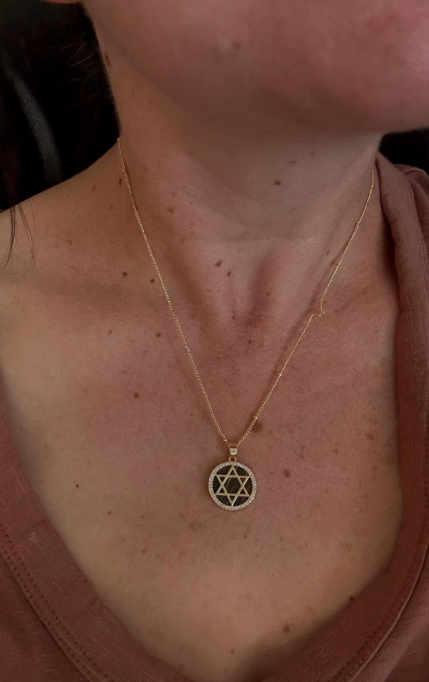 Star of David Necklace- Jewish star of David, Bat Mitzvah gift- pendant with gold star