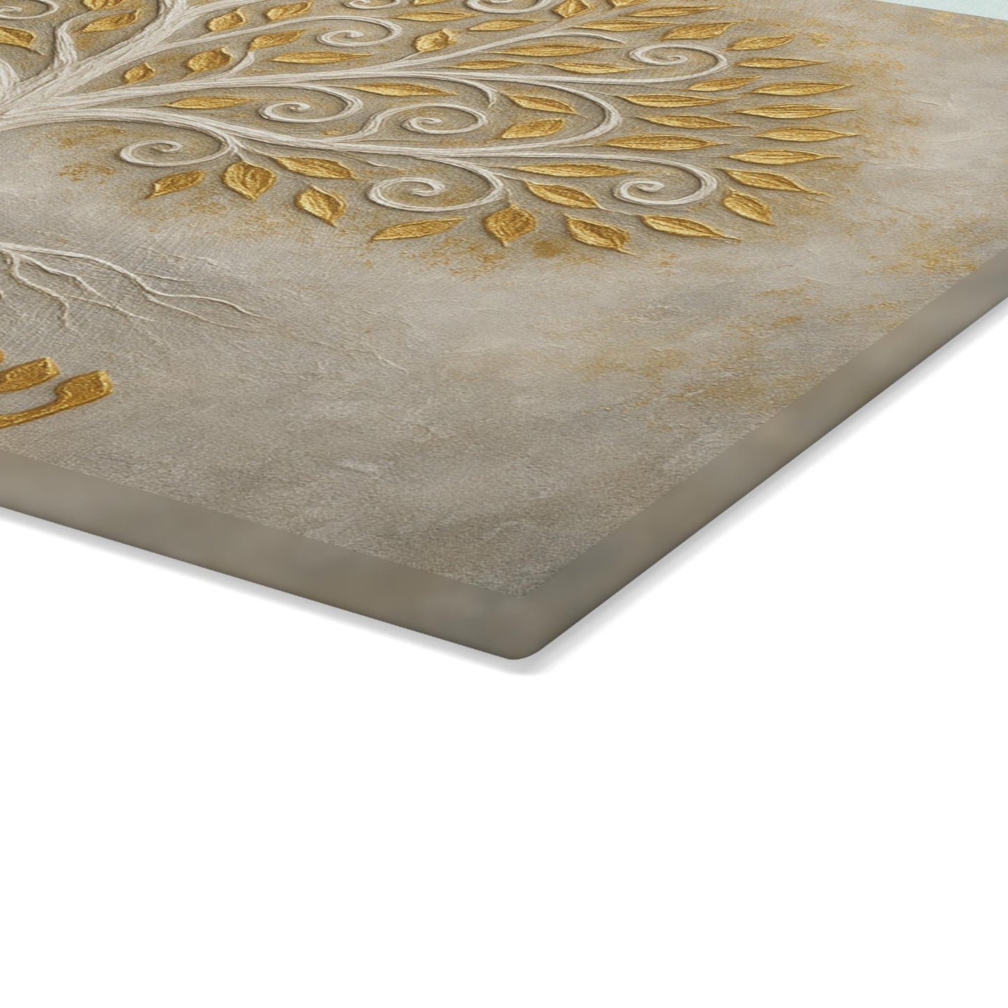 Gold Tree of Life Challah Board – Shabbat Shalom in Hebrew – Glass Judaica Gift for Shabbos