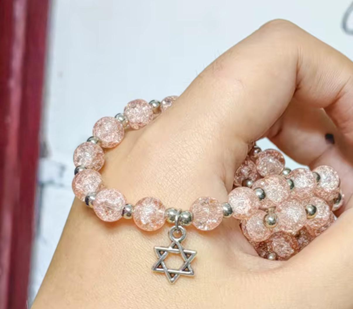 Jewish Beaded Bracelet with Star of David – Bat Mitzvah Gift, Stackable Lava Stone Stretch Bracelet