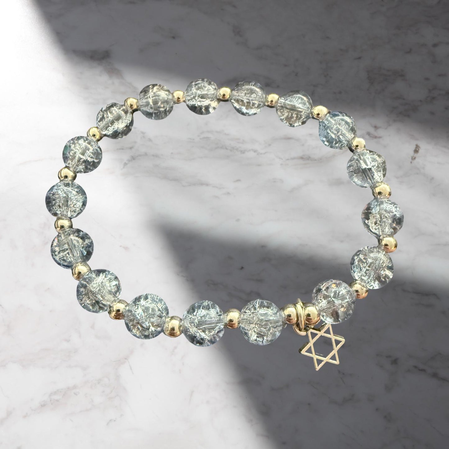Jewish Beaded Bracelet with Star of David – Bat Mitzvah Gift, Stackable Lava Stone Stretch Bracelet