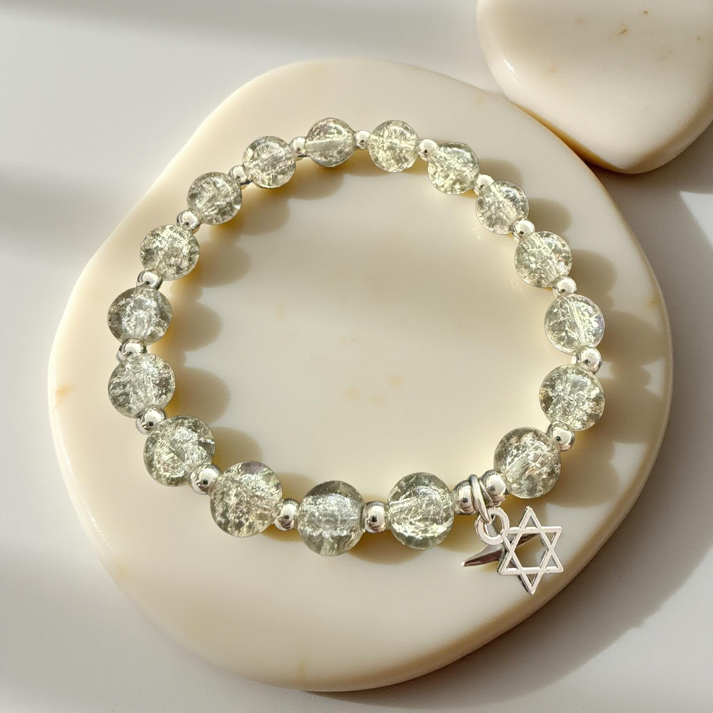 Jewish Beaded Bracelet with Star of David – Bat Mitzvah Gift, Stackable Lava Stone Stretch Bracelet