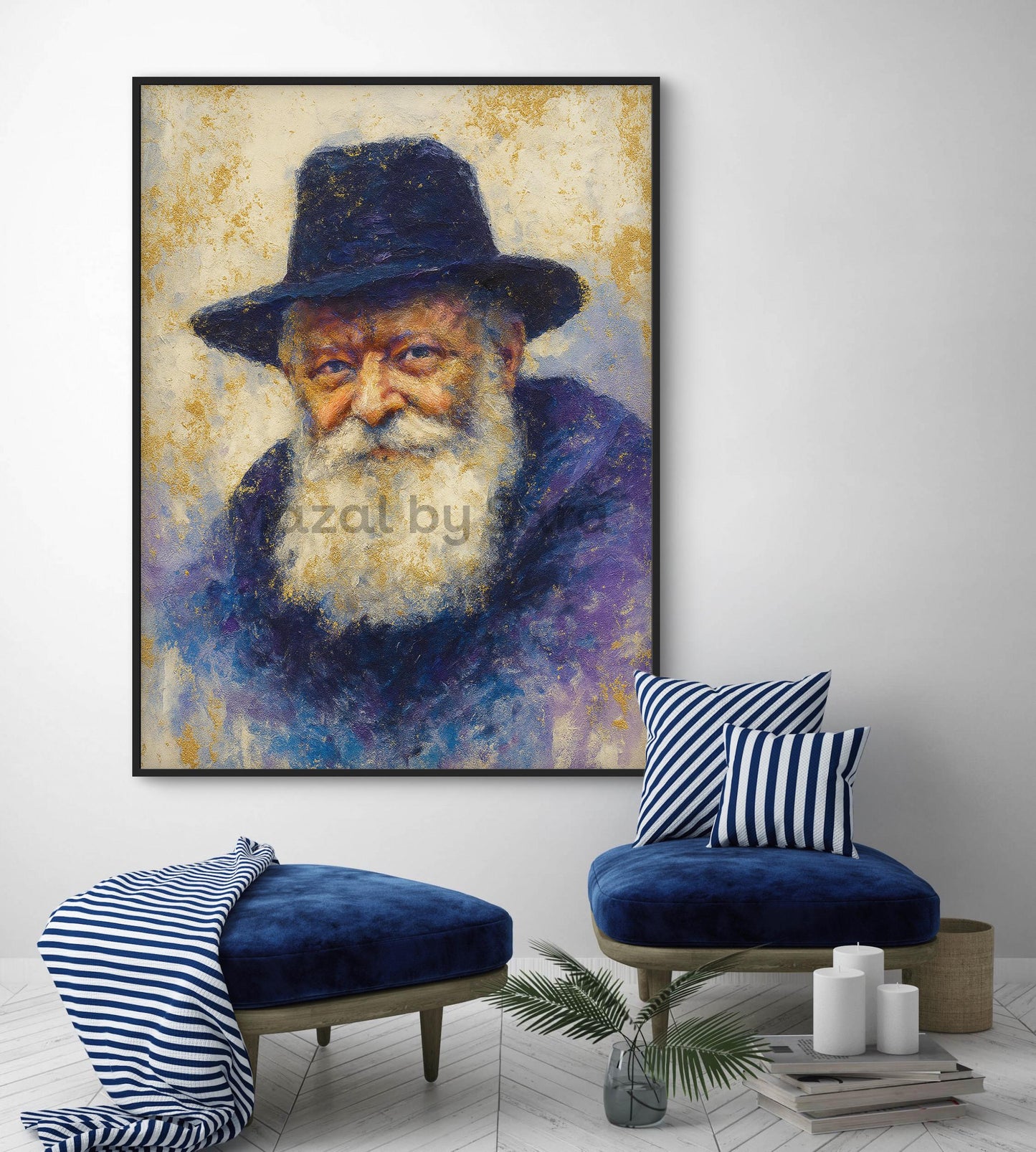 Lubavitcher Rebbe Painting – Jewish Wall Art | Chabad Rebbe Portrait | Hasidic Judaica Print