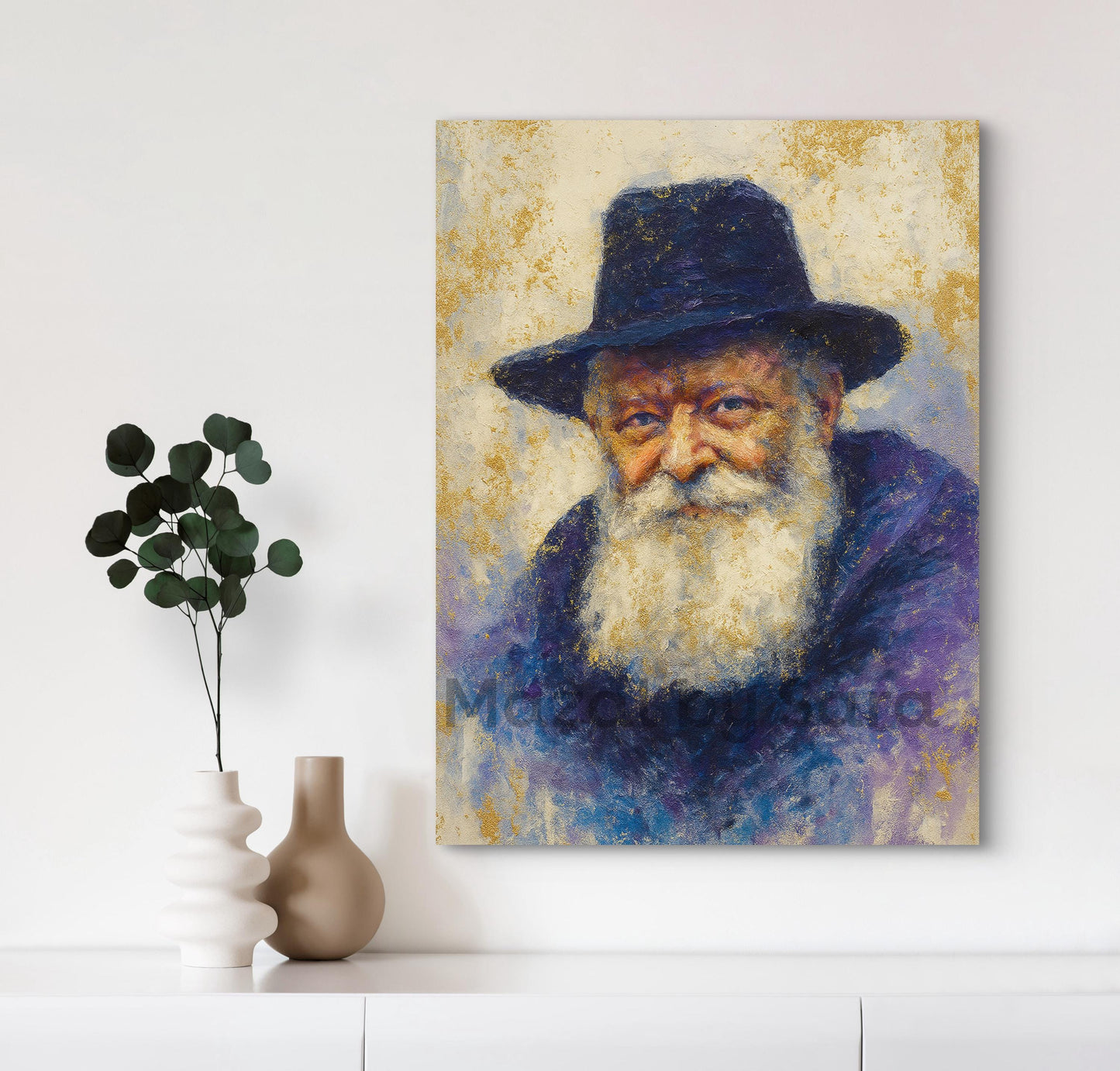Lubavitcher Rebbe Painting – Jewish Wall Art | Chabad Rebbe Portrait | Hasidic Judaica Print