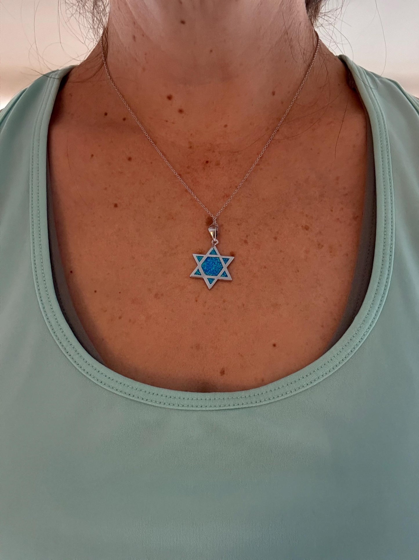 Blue Opal Star of David Necklace – Sterling Silver Jewish Necklace – Bat Mitzvah Gift – Judaica Jewelry for Women – Israel Jewelry