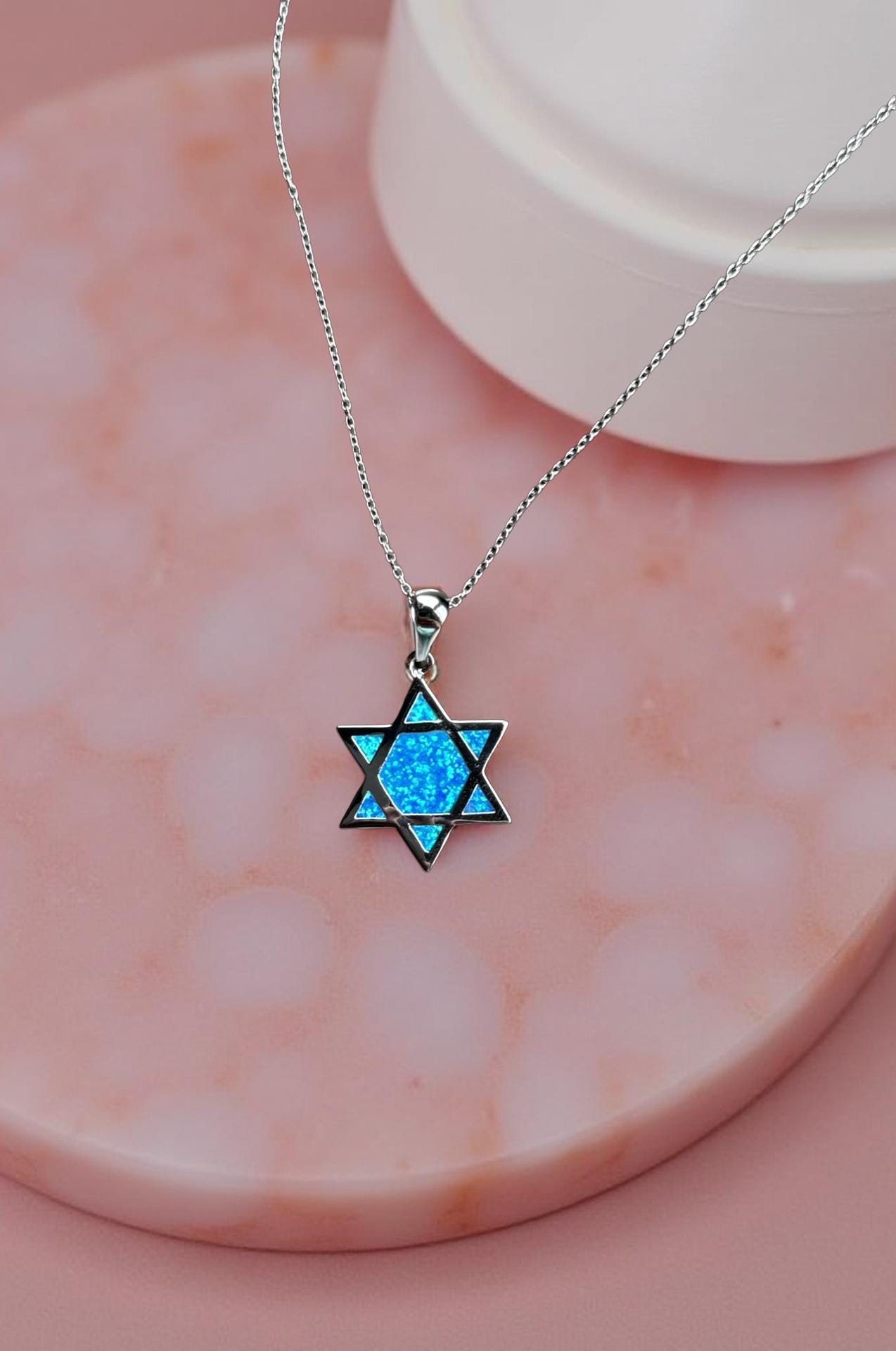 Blue Opal Star of David Necklace – Sterling Silver Jewish Necklace – Bat Mitzvah Gift – Judaica Jewelry for Women – Israel Jewelry