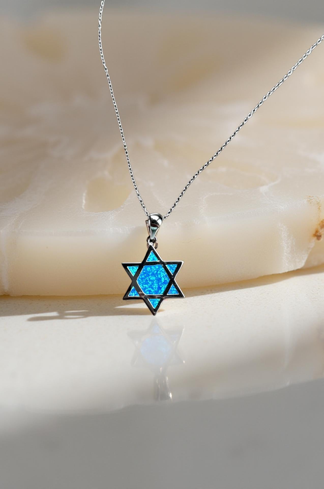 Blue Opal Star of David Necklace – Sterling Silver Jewish Necklace – Bat Mitzvah Gift – Judaica Jewelry for Women – Israel Jewelry
