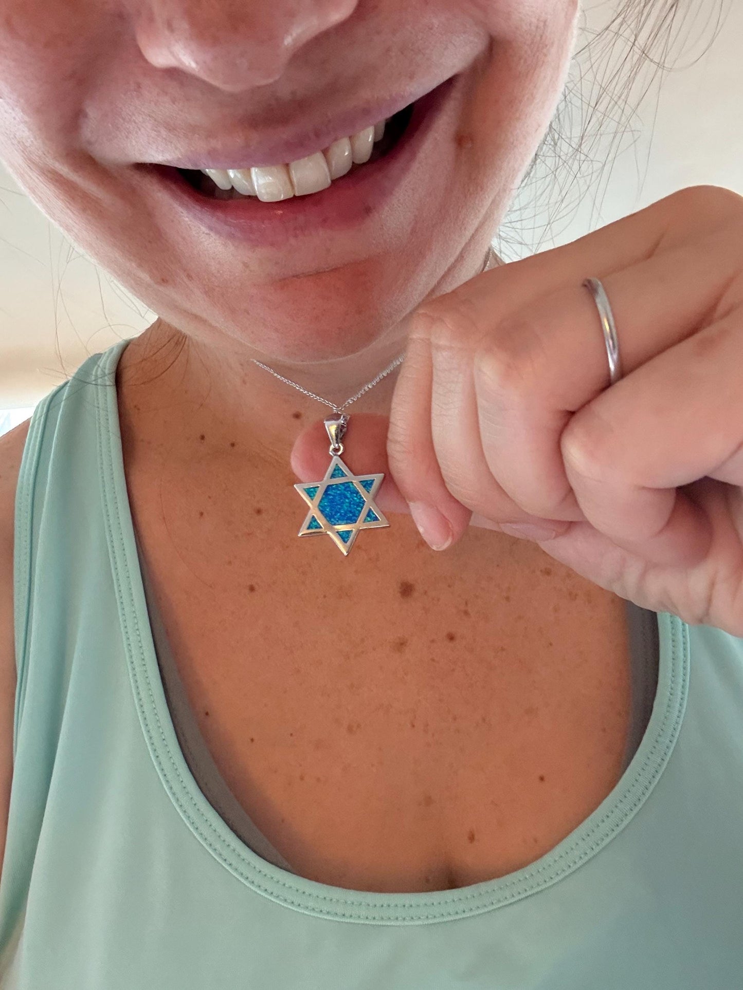 Blue Opal Star of David Necklace – Sterling Silver Jewish Necklace – Bat Mitzvah Gift – Judaica Jewelry for Women – Israel Jewelry