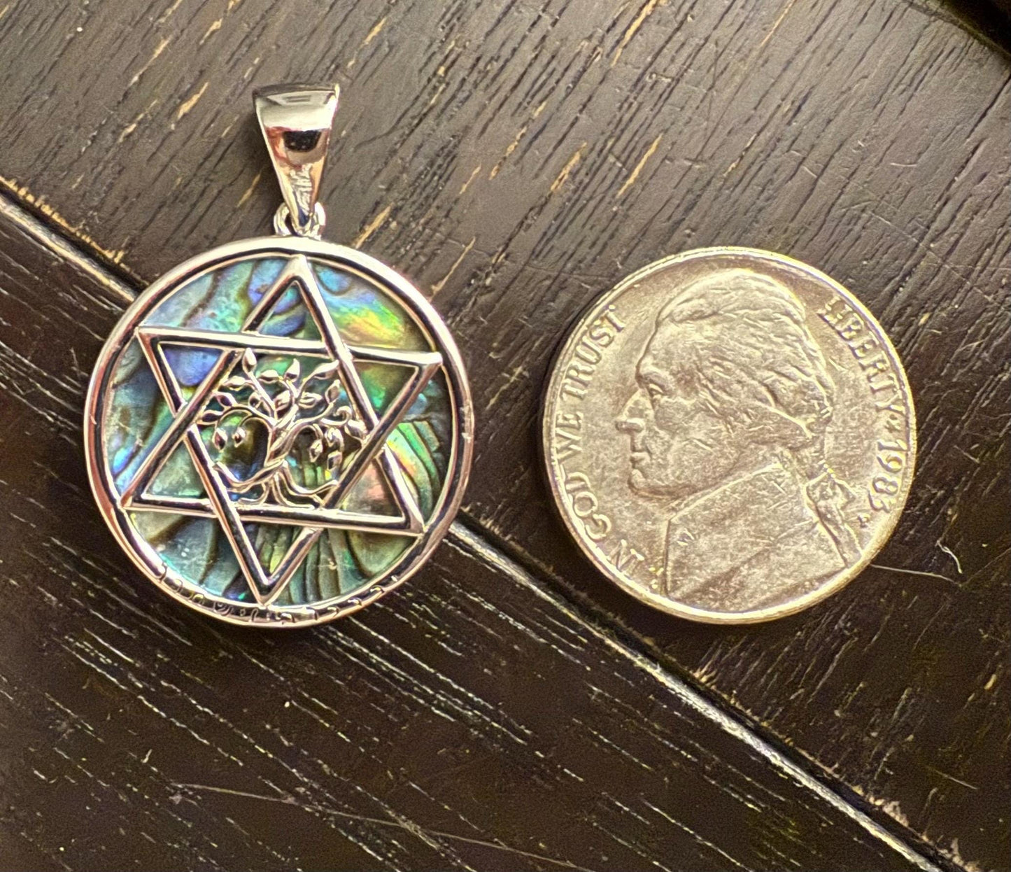 Sterling Silver Abalone Star of David Necklace with Tree of Life & Hebrew Priestly Blessing | Judaica Chai Necklace Gift for Her