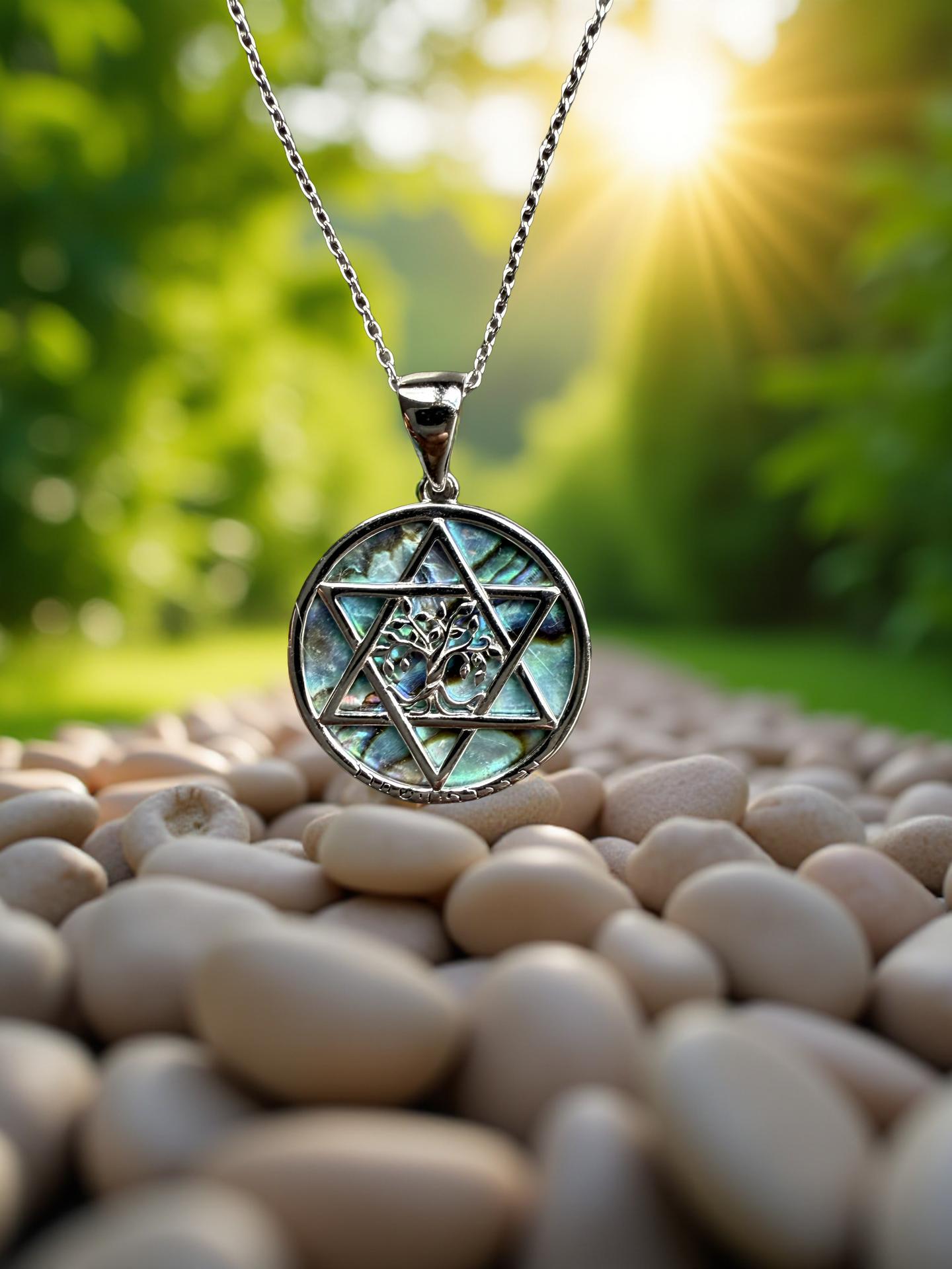 Sterling Silver Abalone Star of David Necklace with Tree of Life & Hebrew Priestly Blessing | Judaica Chai Necklace Gift for Her