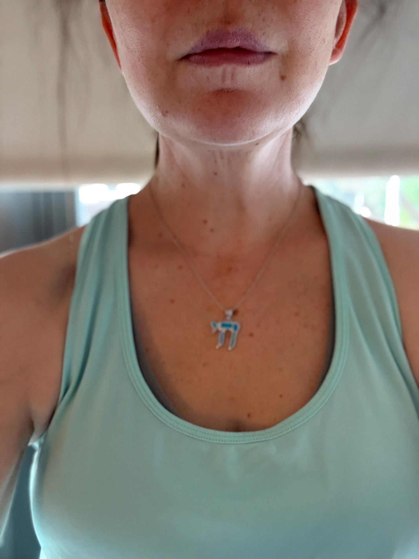 Blue Opal Chai Necklace – Sterling Silver Jewish Necklace – Hebrew Life Symbol Jewelry – Judaica Gift for Bat Mitzvah or Hanukkah