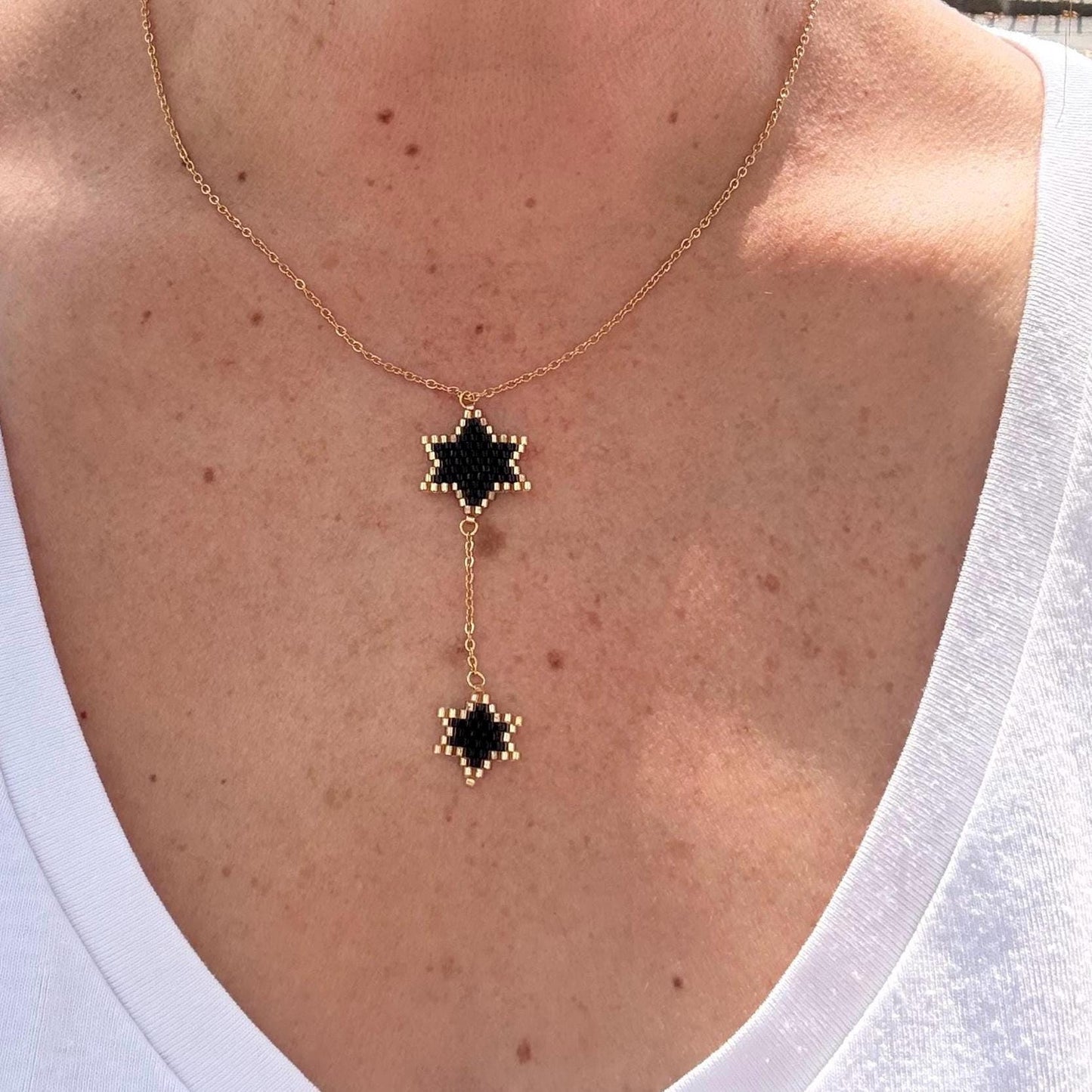 Double Star of David Necklace – Handmade Jewish Beaded Jewelry