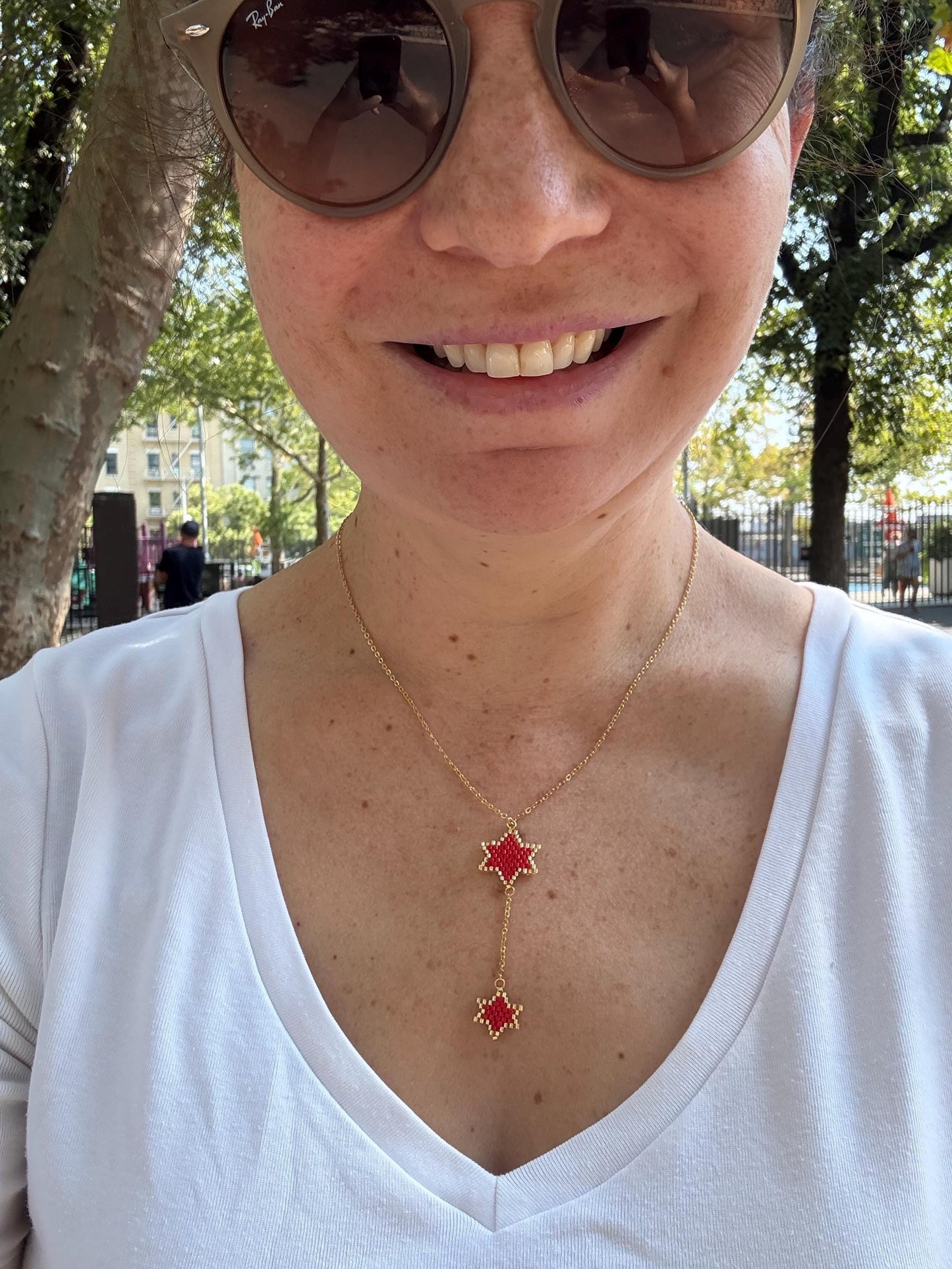 Double Star of David Necklace – Handmade Jewish Beaded Jewelry