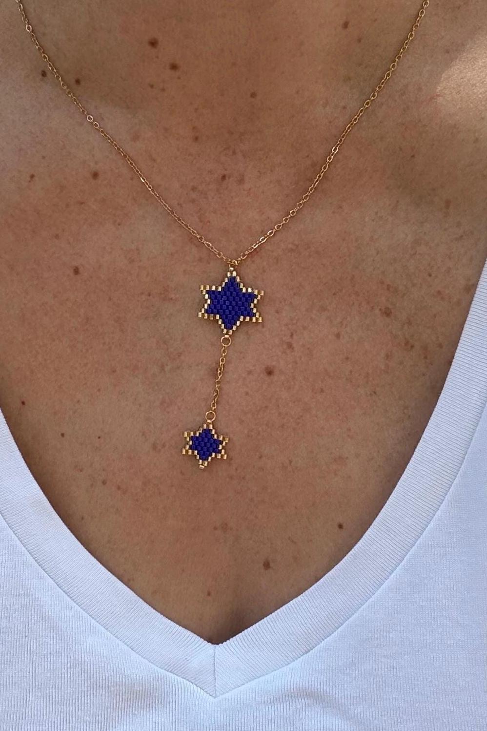 Double Star of David Necklace – Handmade Jewish Beaded Jewelry