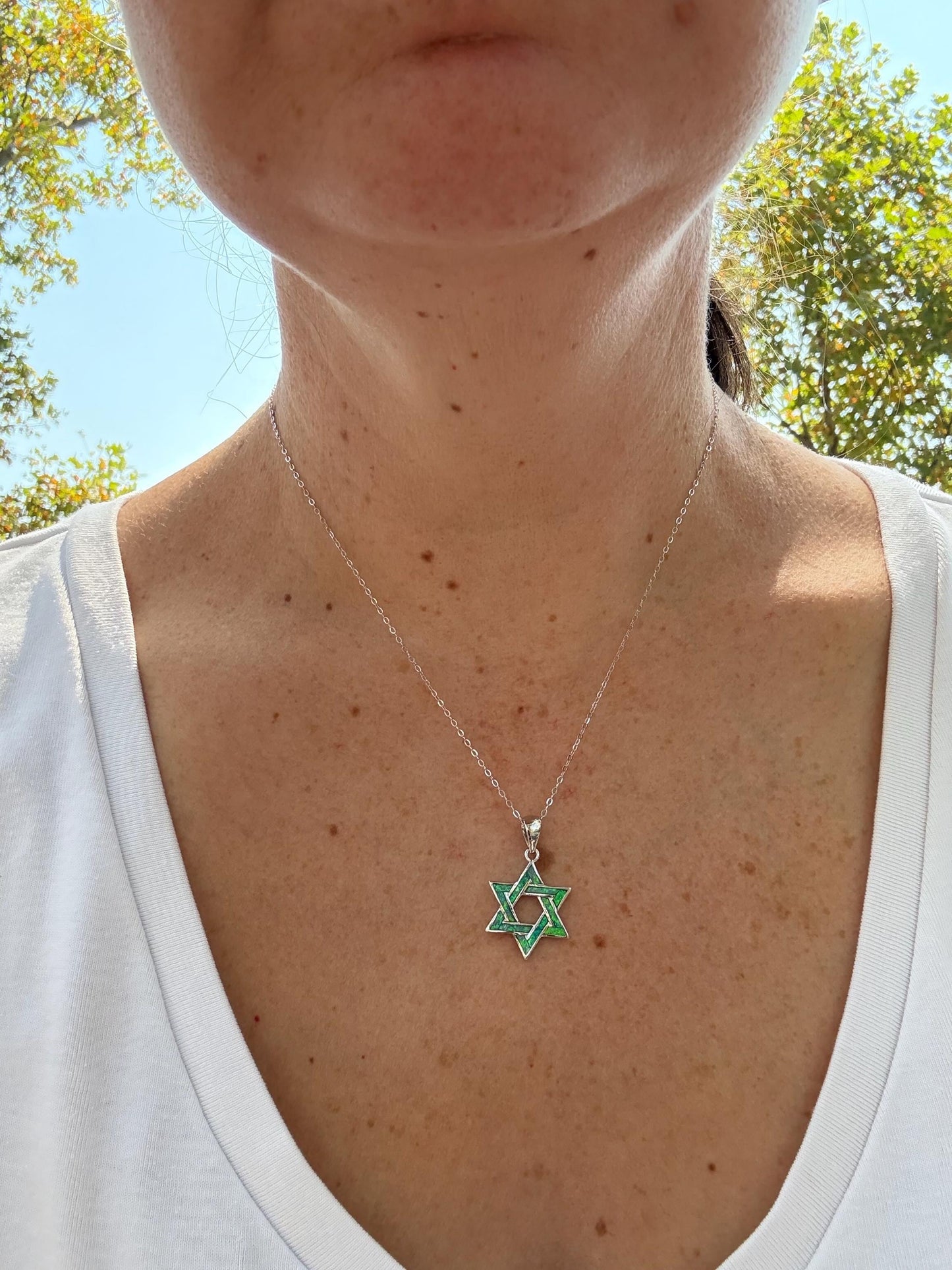 Stunning Star of David Necklace with green Opal – Perfect for Bat Mitzvah & Jewish Mother’s Day Gifts