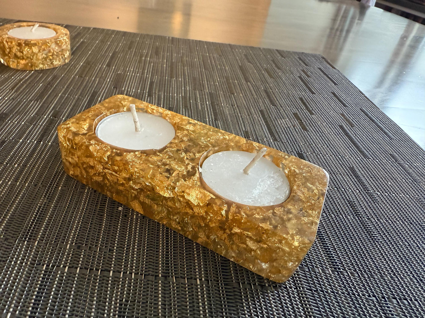 Gold Flake Resin Tea Light Holders – Set of Singles or Double | Jewish Holiday & Home Décor
