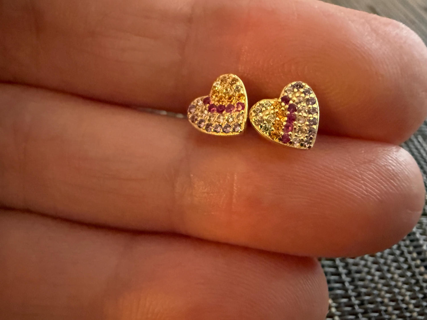 Rainbow Heart Earrings – Sterling Silver with Multicolor Gemstones