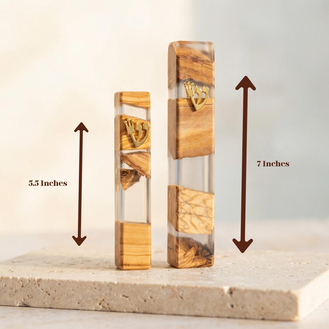 Handcrafted Olive Wood & White Resin Mezuzah – Modern Judaica