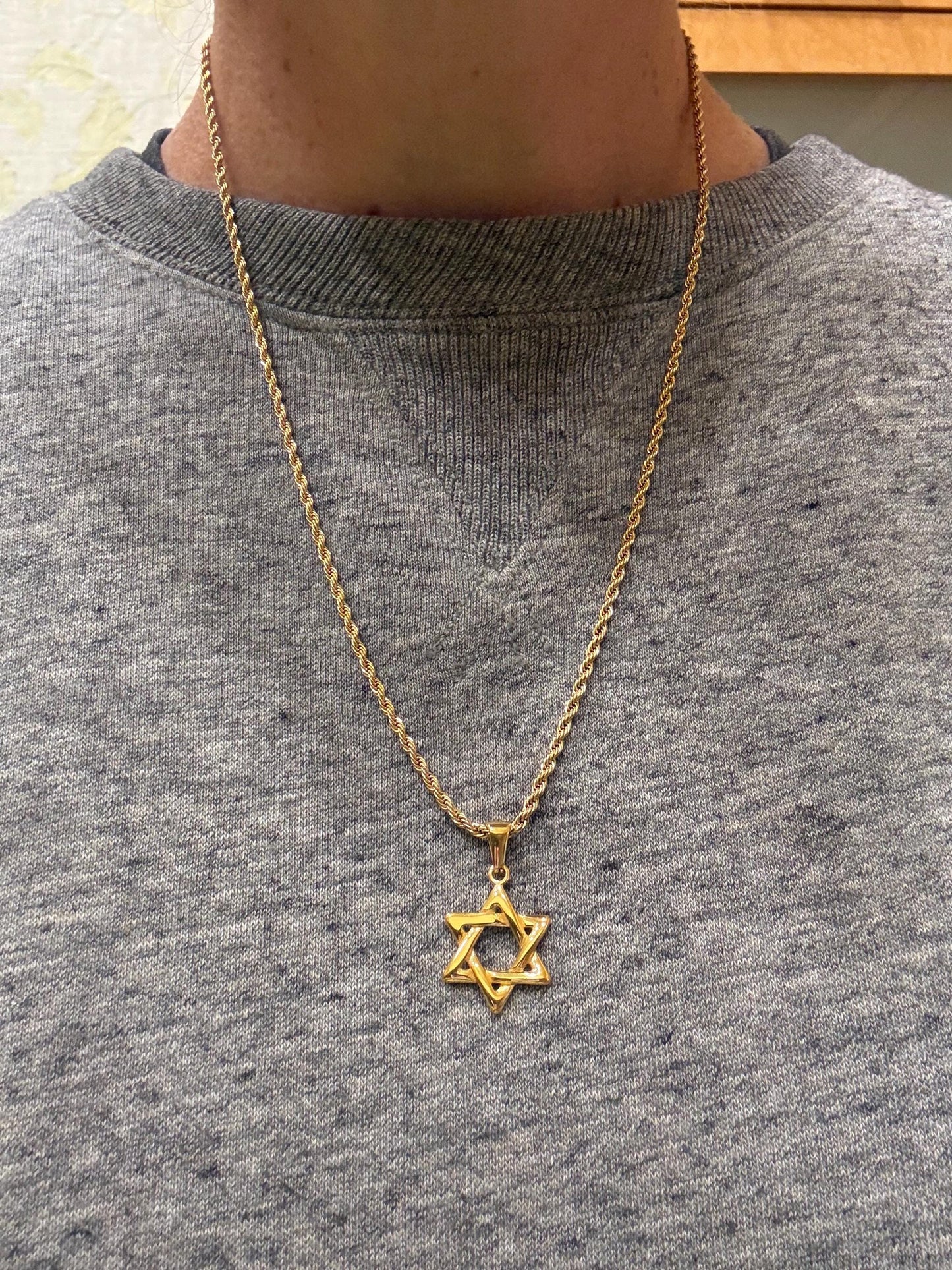 Stainless Steel Star of David Necklace, Gold or Silver Plated, Bar Bat Mitzvah Gift