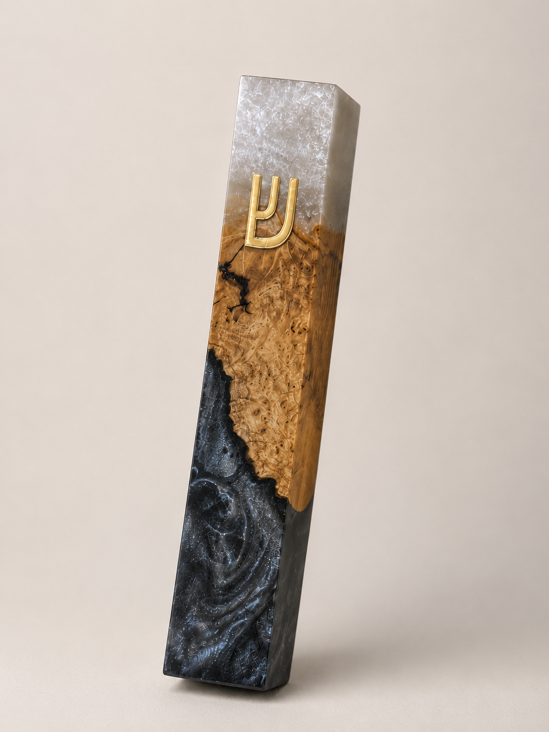 Olive Wood Mezuzah Case with white Resin | Modern Jewish Mezuzah | Handmade Judaica Gift | Black & White Mezuzah for Door
