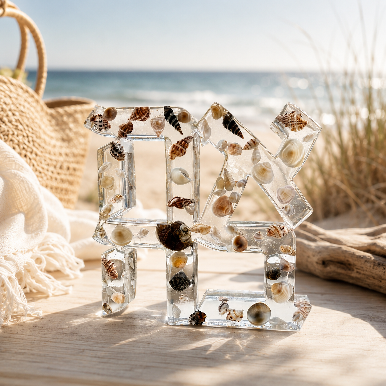 Handcrafted "Ahava" Hebrew Love Resin Seashell Sculpture – Modern Coastal Judaica