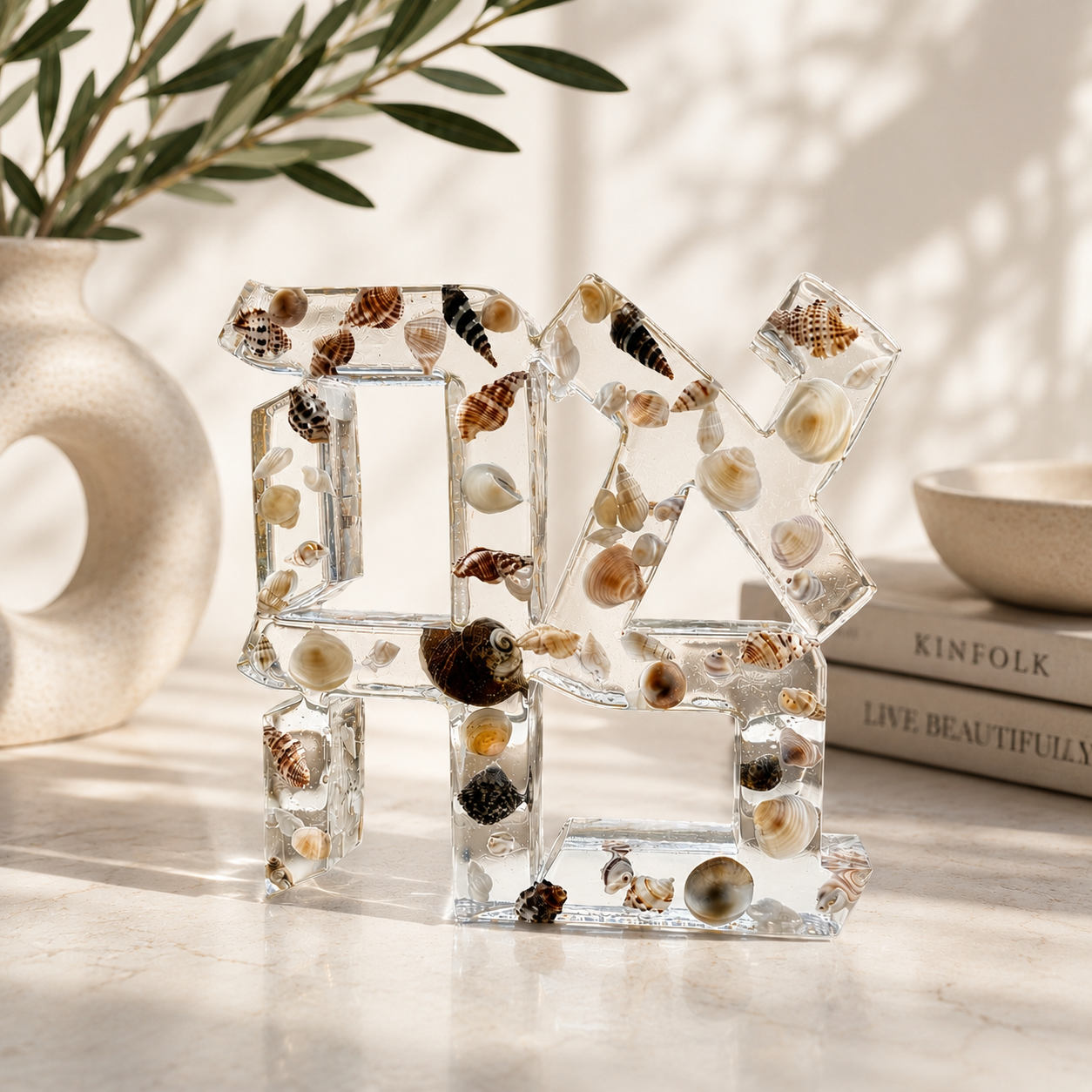 Handcrafted "Ahava" Hebrew Love Resin Seashell Sculpture – Modern Coastal Judaica